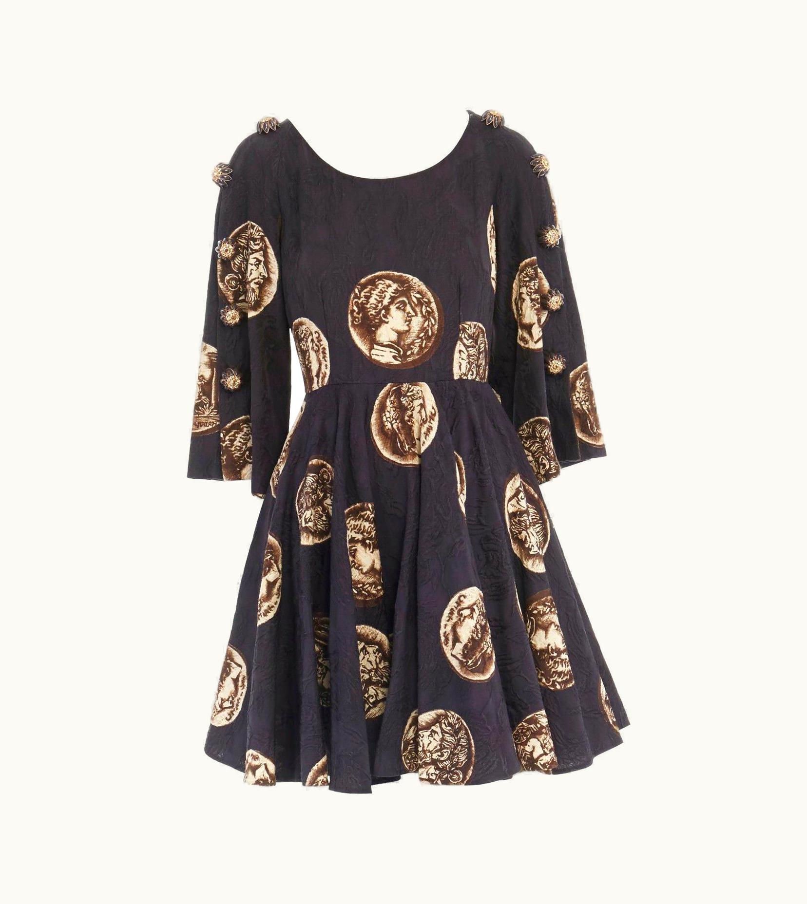 Dolce & Gabbana Runway Dolce Gabbana S/S Flower Embellish Coin Print Jacquard Dress