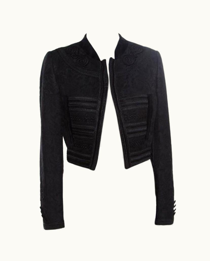 Dolce & Gabbana Dolce & Gabbana Black Jacquard Corded Applique Velvet Trim Cropped Jacket