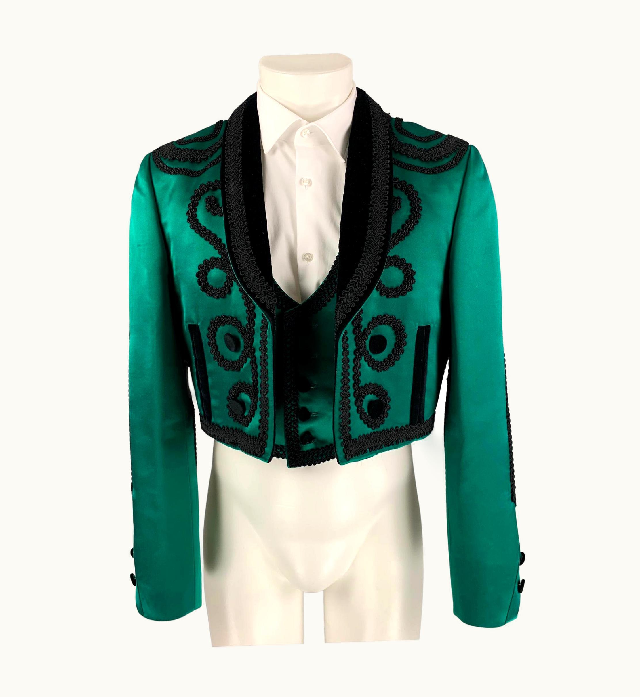 Dolce & Gabbana Dolce & Gabbana S/S 15 Size Green Black Silk Embroidered Torero Vest Jacket