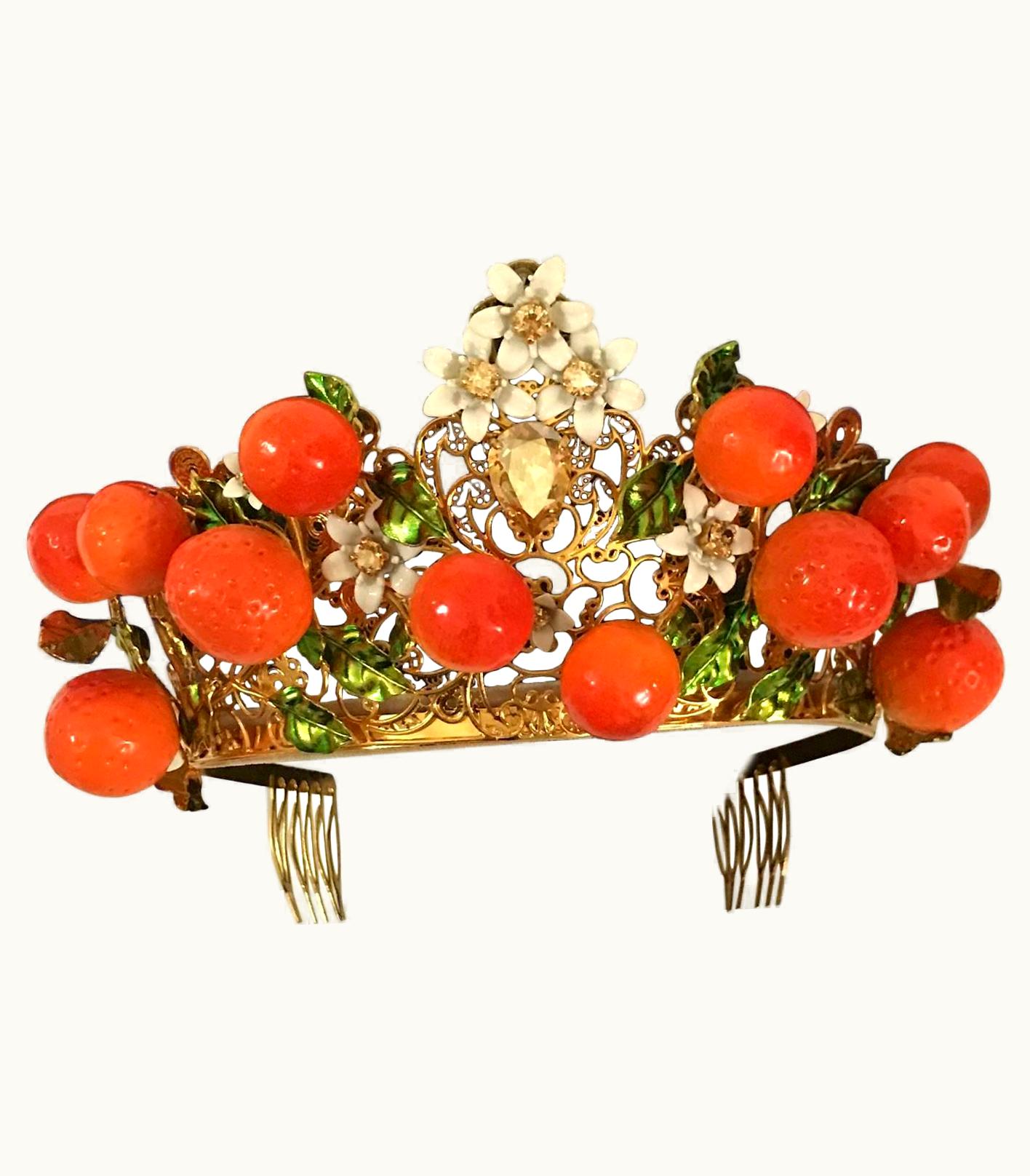 Dolce & Gabbana Dolce & Gabbana Gold Lattice Orange Flower Diadem Tiara Crown, Spring 2016