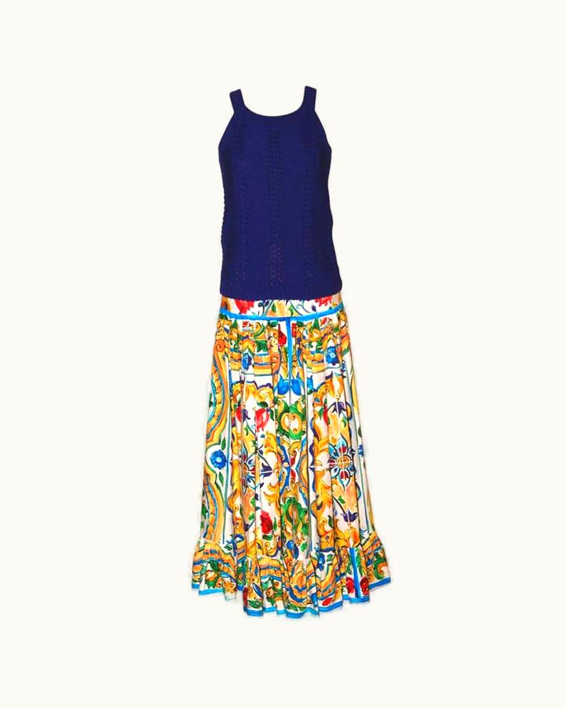 Dolce & Gabbana Dolce & Gabbana Long Cotton Skirt - Majolica-print Pattern - Never Worn