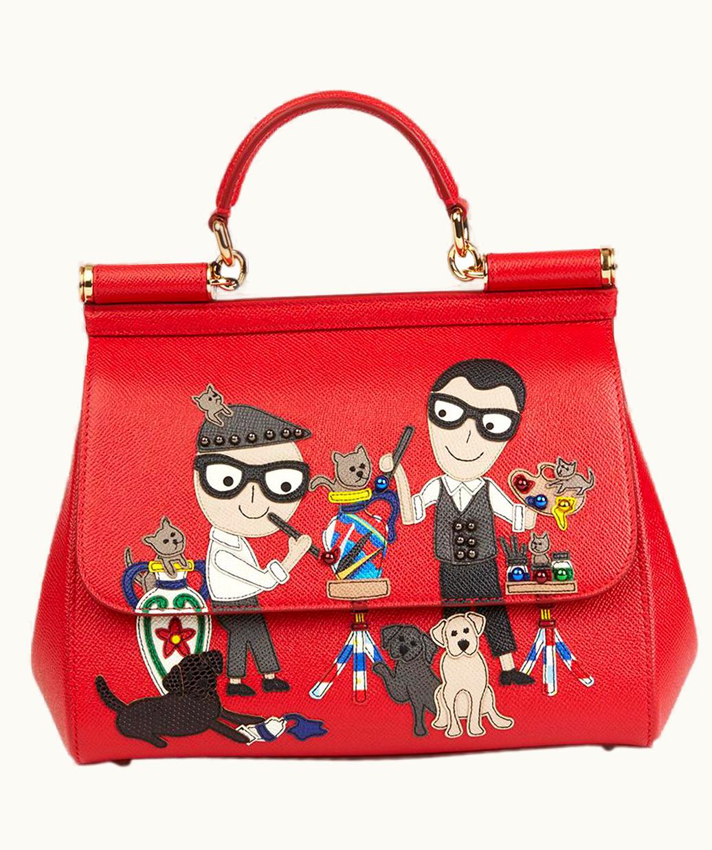 Dolce & Gabbana Dolce & Gabbana Red Beaded Dauphine Leather Dg Family Patch Medium Sicily 2018