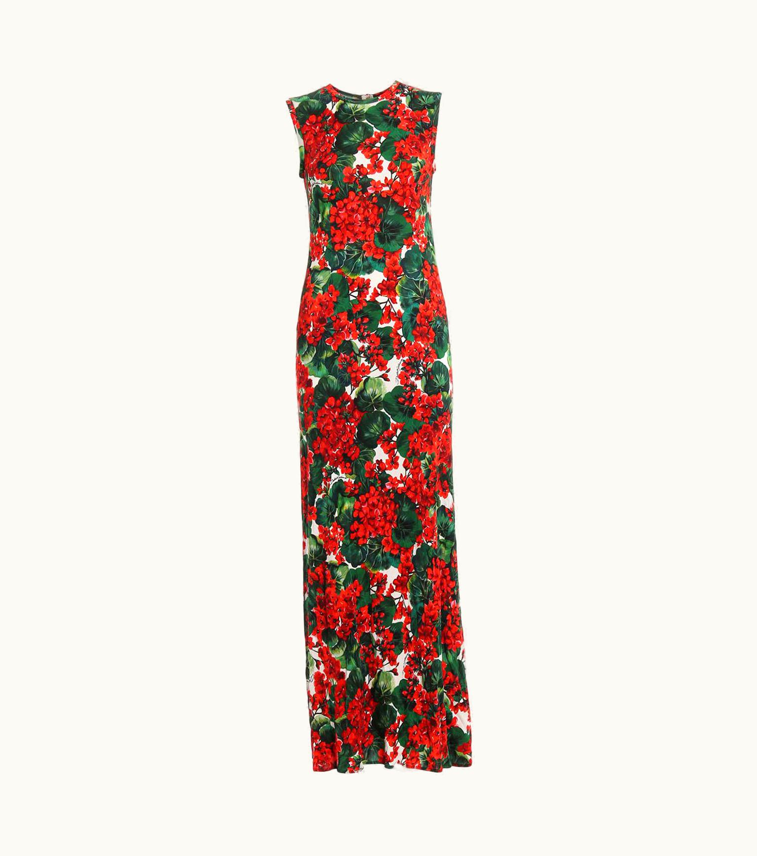 Dolce & Gabbana Dolce & Gabbana Red Geranium Print Viscose Jersey Crewneck Maxi Dress Long UZ0610327