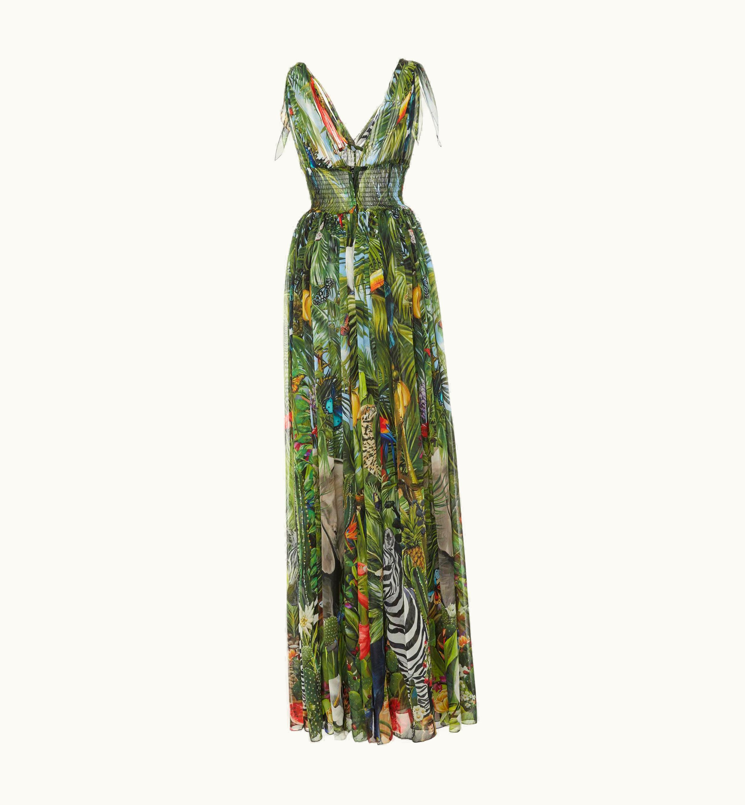 Dolce & Gabbana Dolce & Gabbana Green Silk Chiffon Jungle Maxi Dress Gown