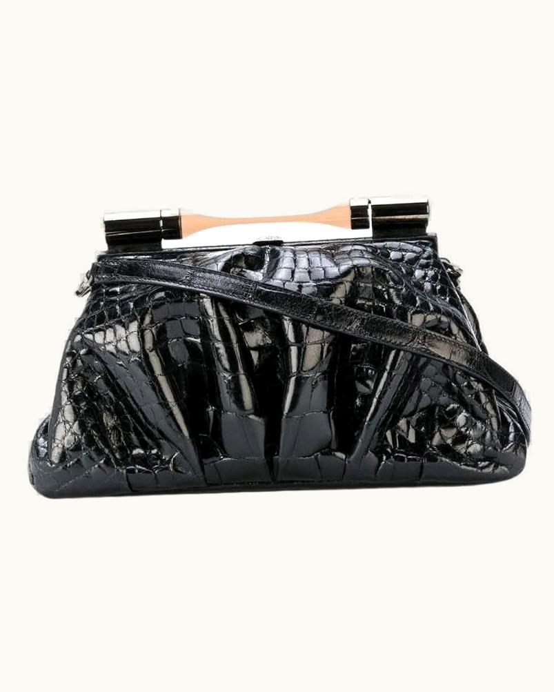 Giorgio Armani 2000s Giorgio Armani Privé Vintage Black Crocodile Leather Shoulder Bag