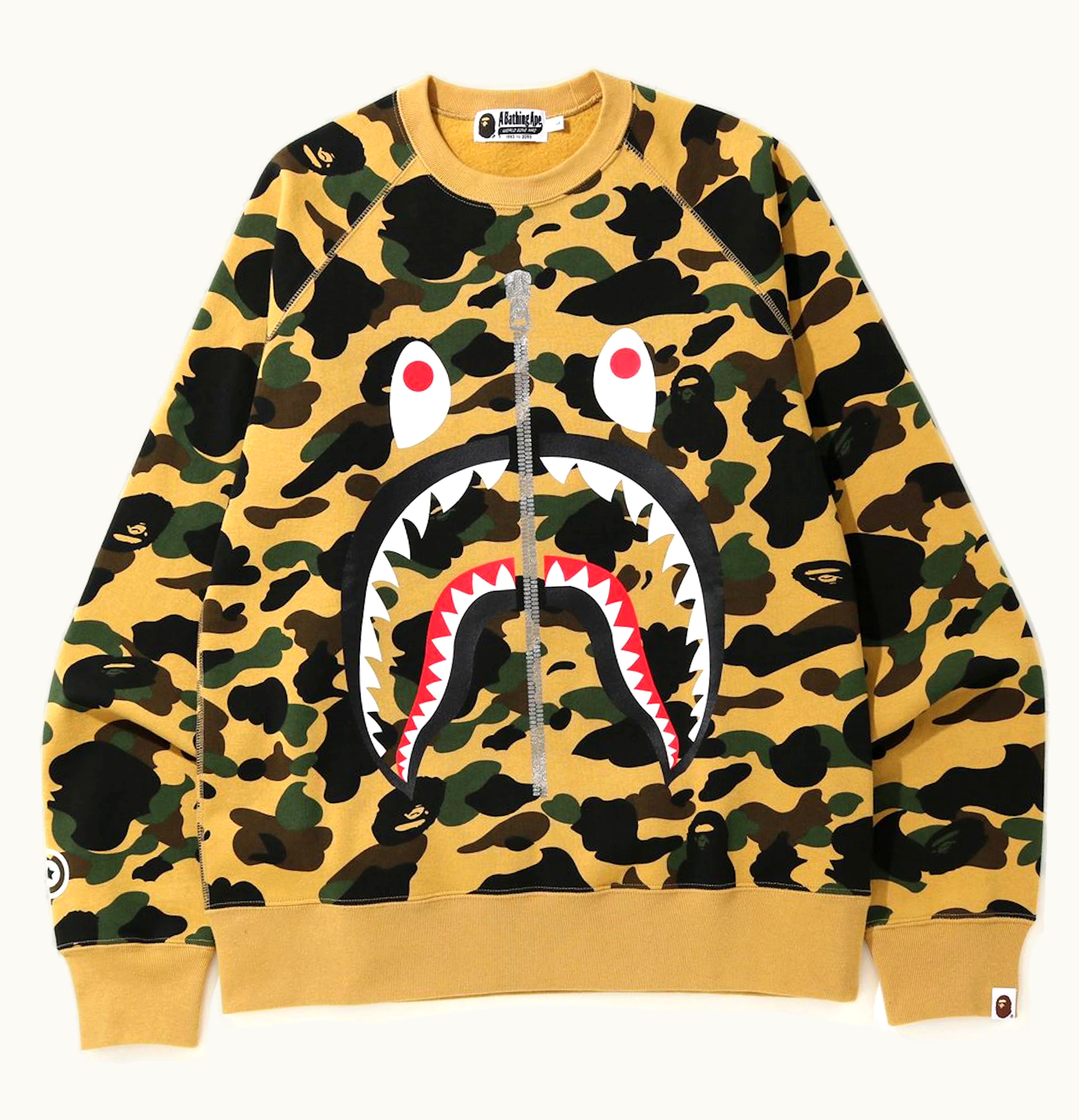 BAPE BAPE 1st Camo Printed Zip Shark Crewneck Yellow