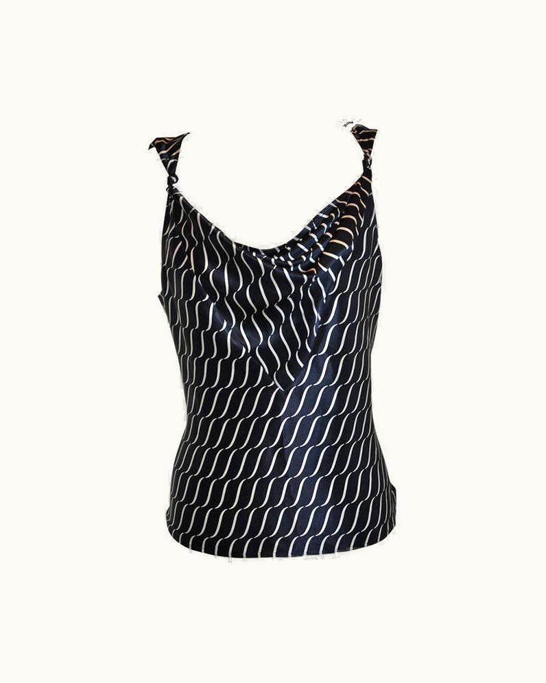 Giorgio Armani Giorgio Armani Silk Navy & White Draped Front Top