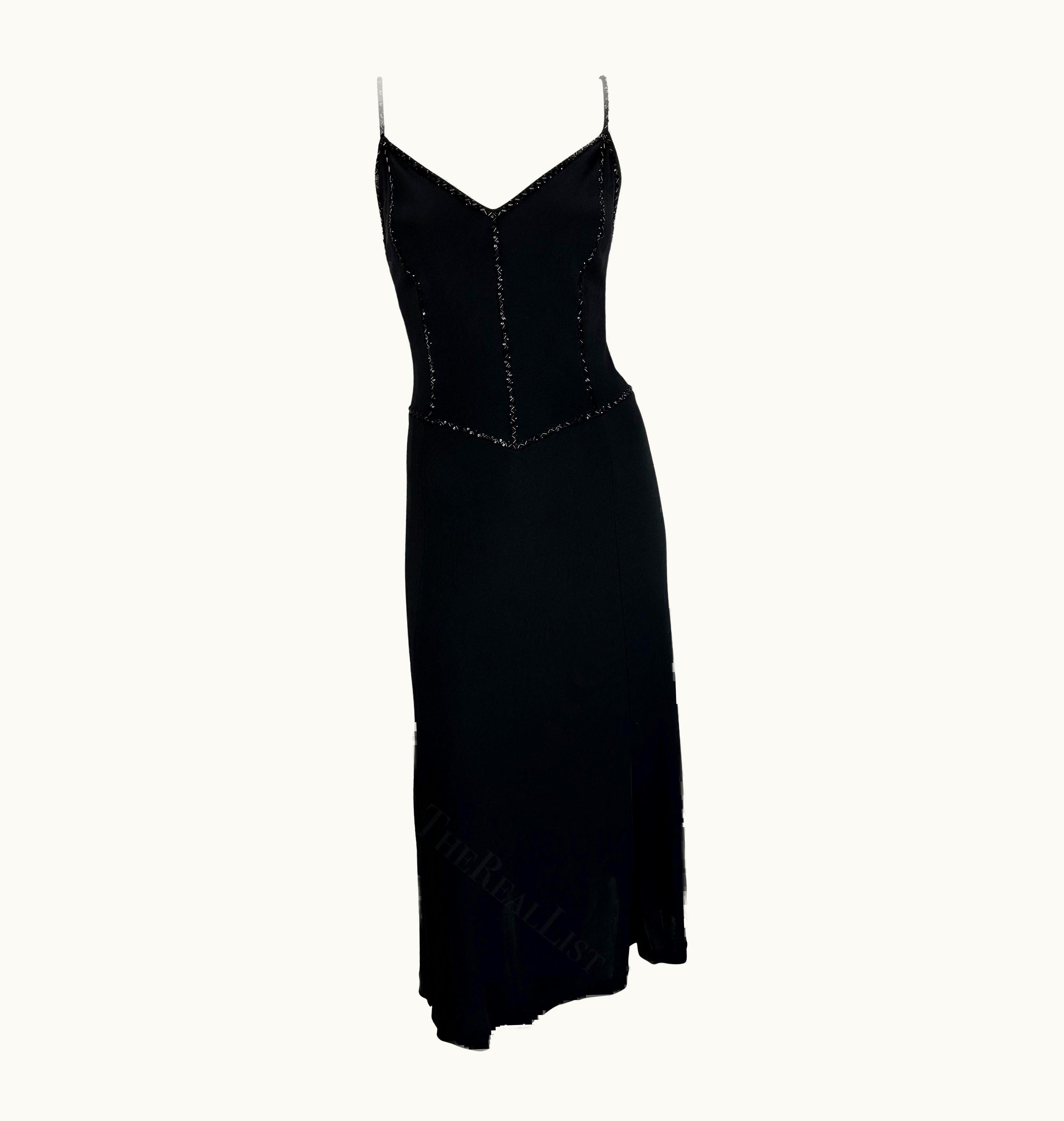 Giorgio Armani 1990s Giorgio Armani Black Beaded Spaghetti Strap Midi Dress