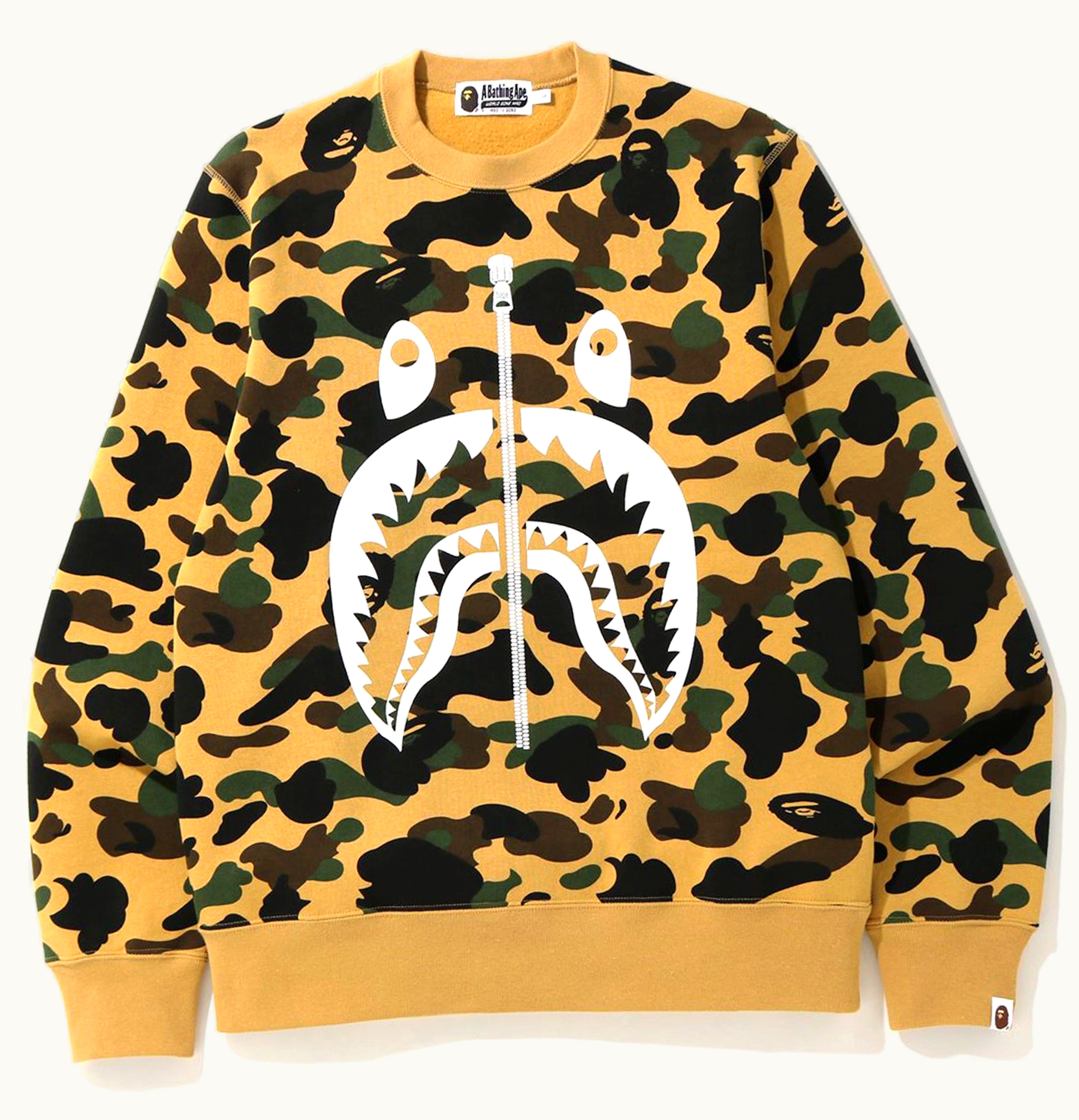 BAPE BAPE 1st Camo White Shark Crewneck Yellow