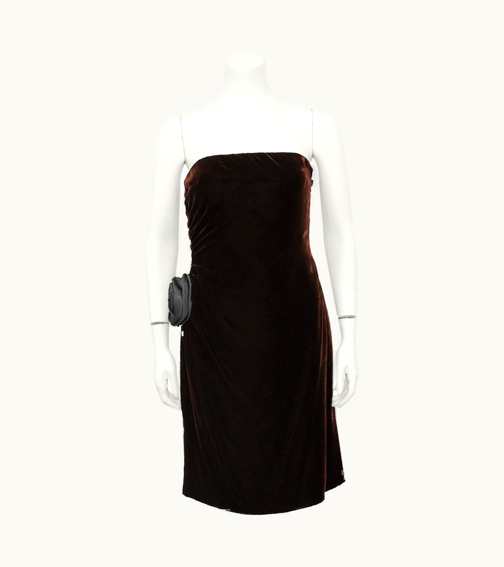 Giorgio Armani 1990s Giorgio Armani Brown Velvet Cocktail Dress With Rosette