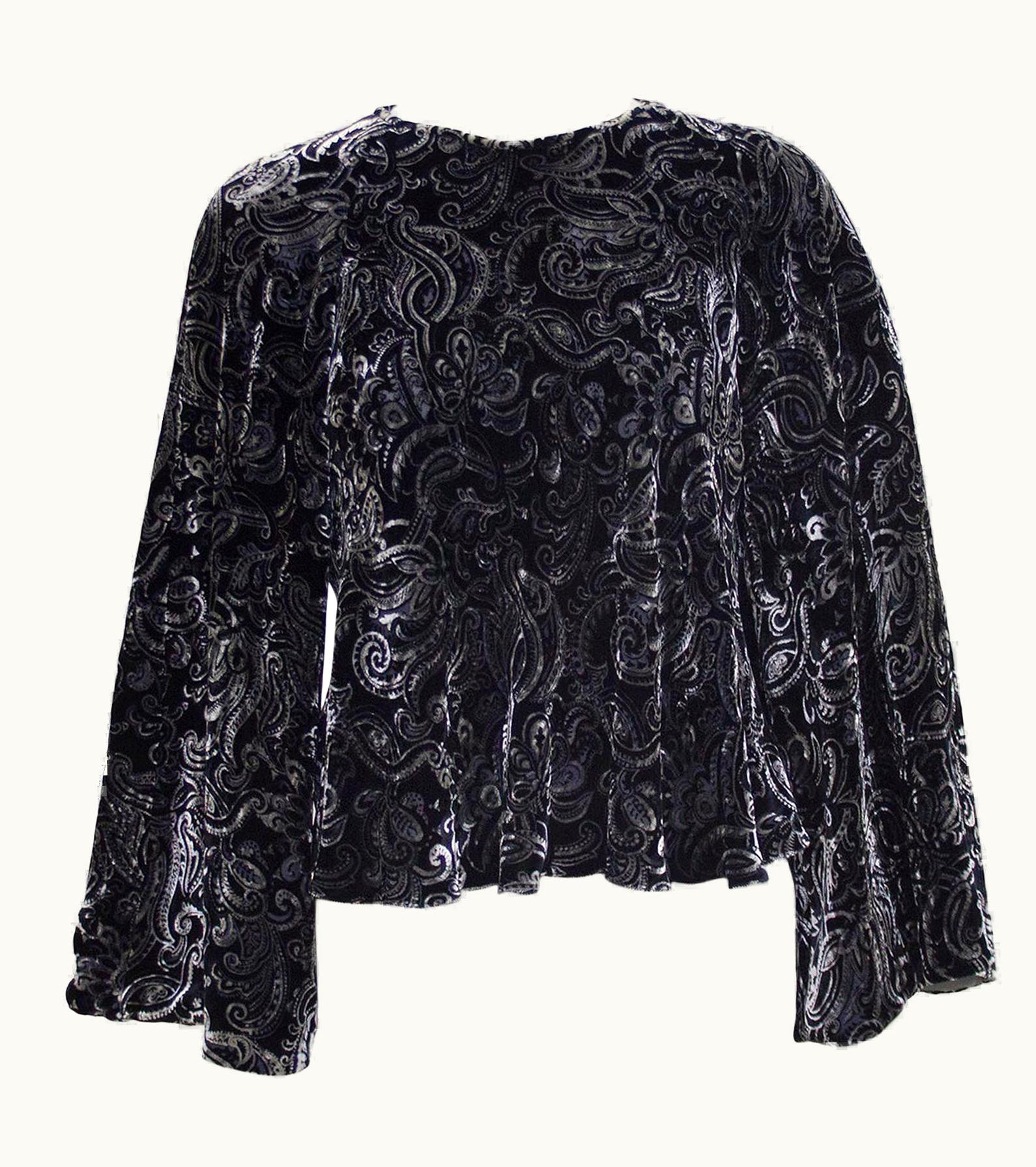 Giorgio Armani 1990s Giorgio Armani Black And Grey Velvet Paisley Blouse