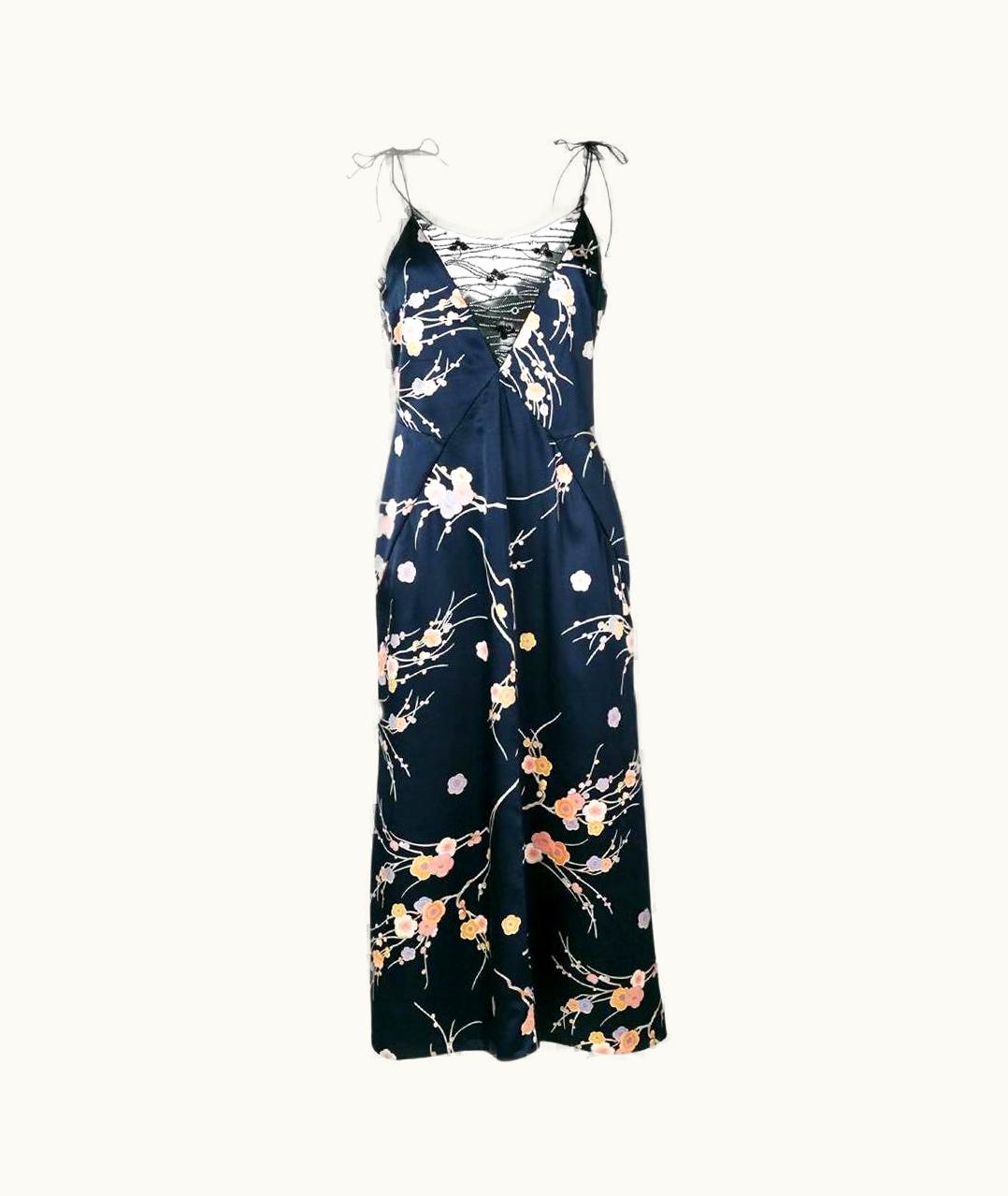Giorgio Armani Giorgio Armani Vintage Blue Silk 90s Dress With Floral Prints