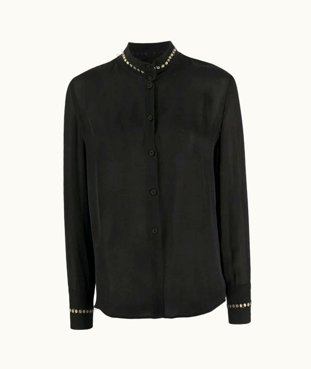 Emporio Armani Vintage Black Silk 90s Shirt With Mandarin Collar