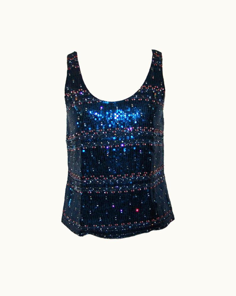 Giorgio Armani Giorgio Armani Navy Blue Sequin And Beaded Sleeveless Top