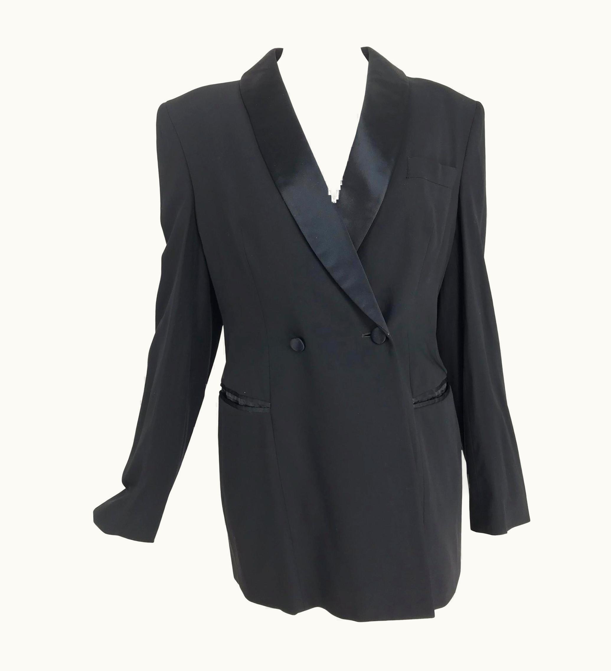 Giorgio Armani Giorgio Armani Womens Classic Tuxedo Jacket Black Wool And Satin