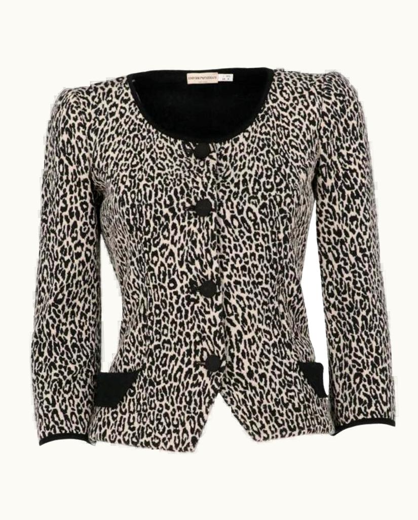 Giorgio Armani 90s Giorgio Armani Vintage Black And White Animalier Print Knitted Jacket