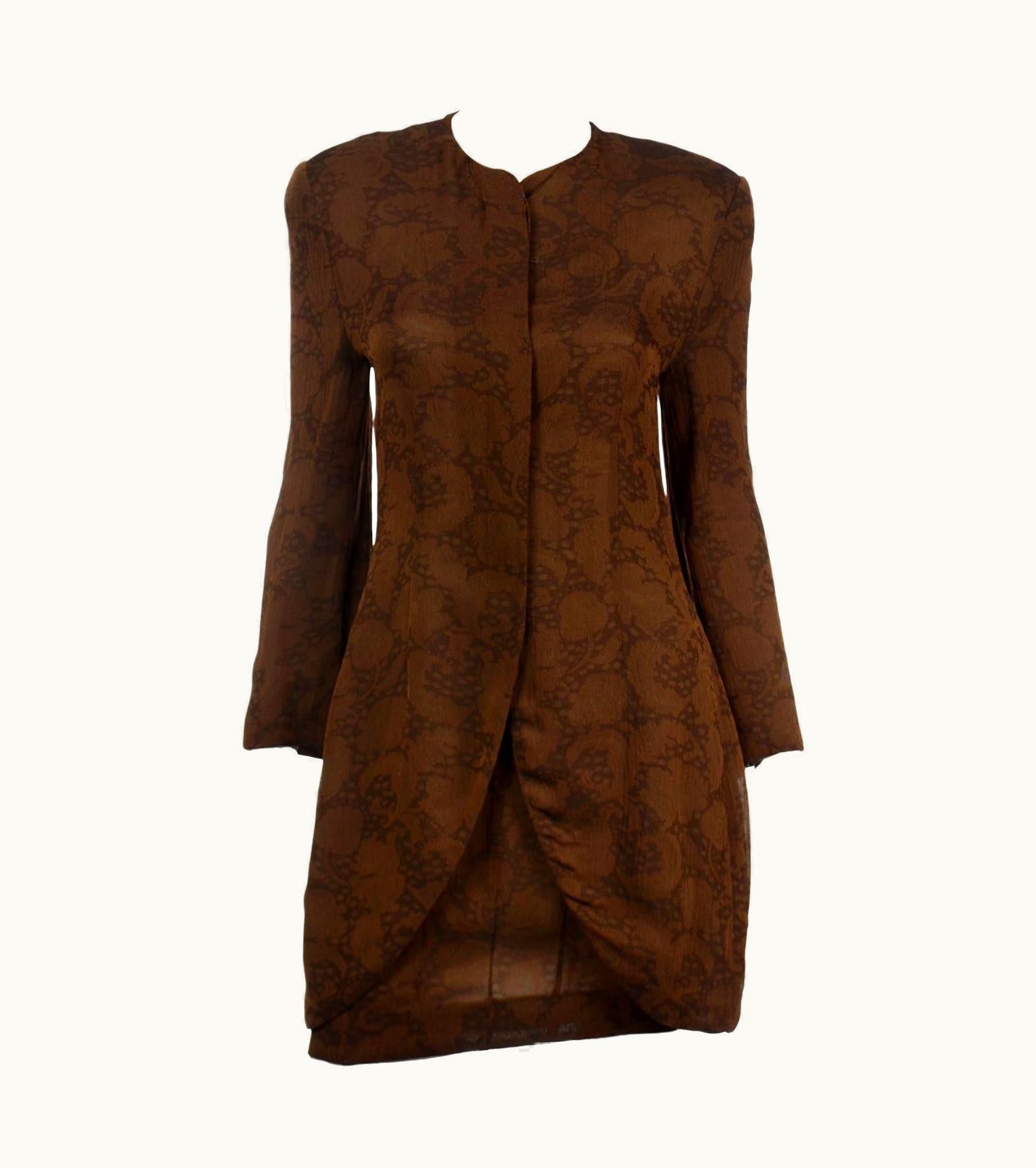 Vintage Giorgio Armani Silk Lined Textured Brown Skirt And Jacket Suit