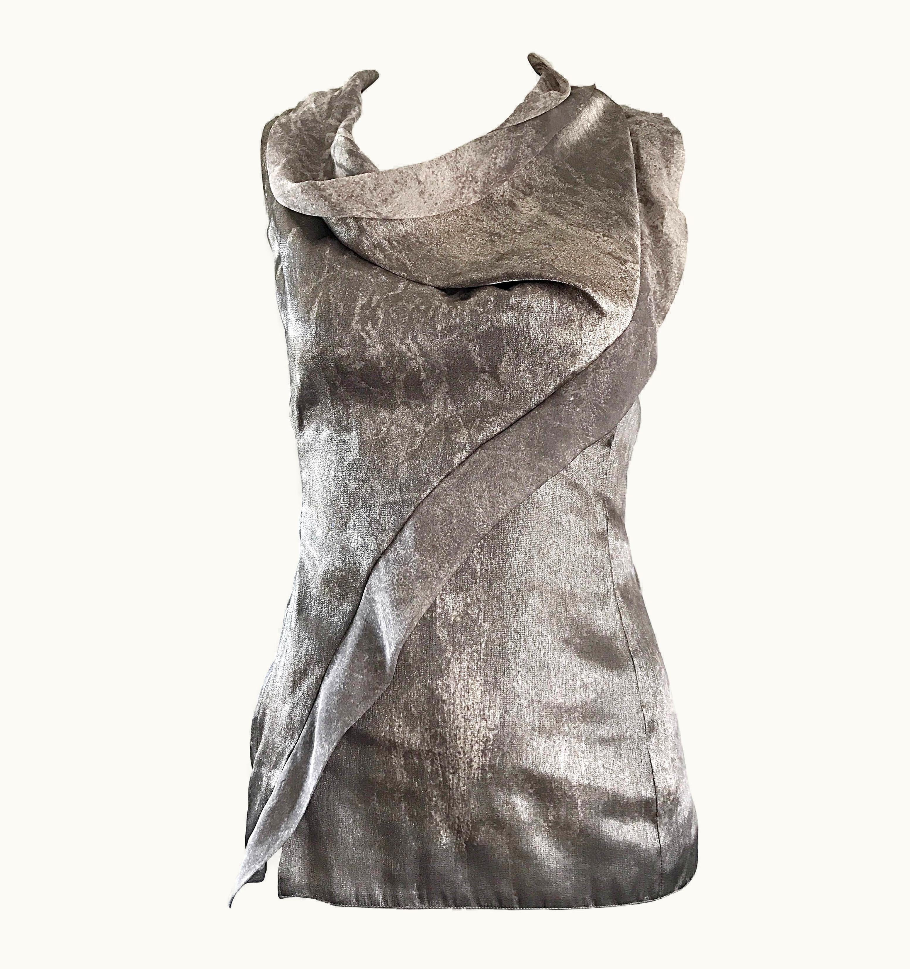 Giorgio Armani Giorgio Armani 1990s Silver Gunmetal Avant Garde Vintage 90s Silk Blouse Top
