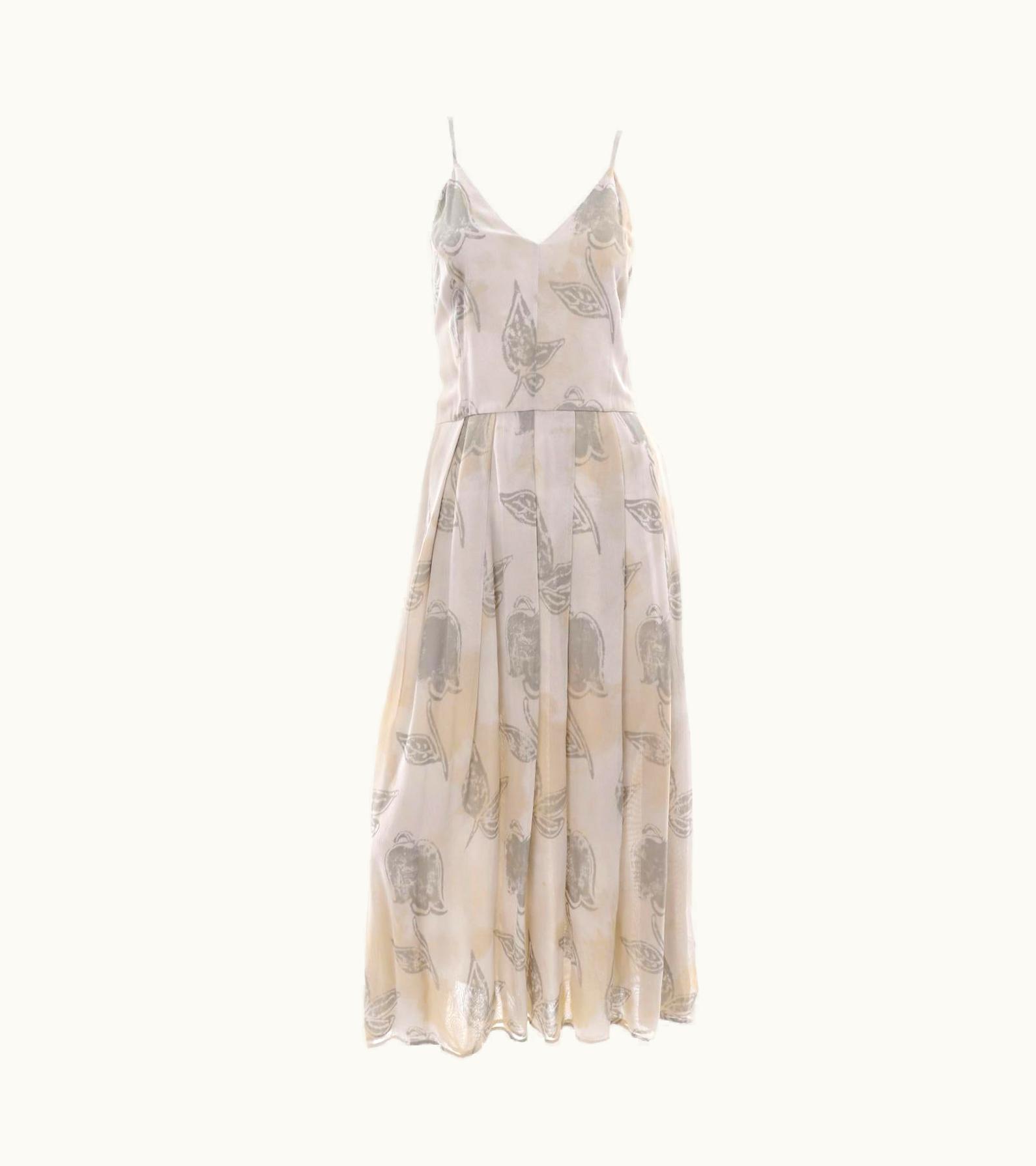 Giorgio Armani Giorgio Armani Vintage 1990s Cream Khaki Sage Green Leaf Print Summer Dress