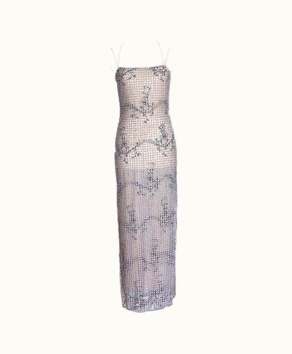 Giorgio Armani Giorgio Armani Dress Beaded Fleurette On Tulle Formal Gown 40 S/S 6 New