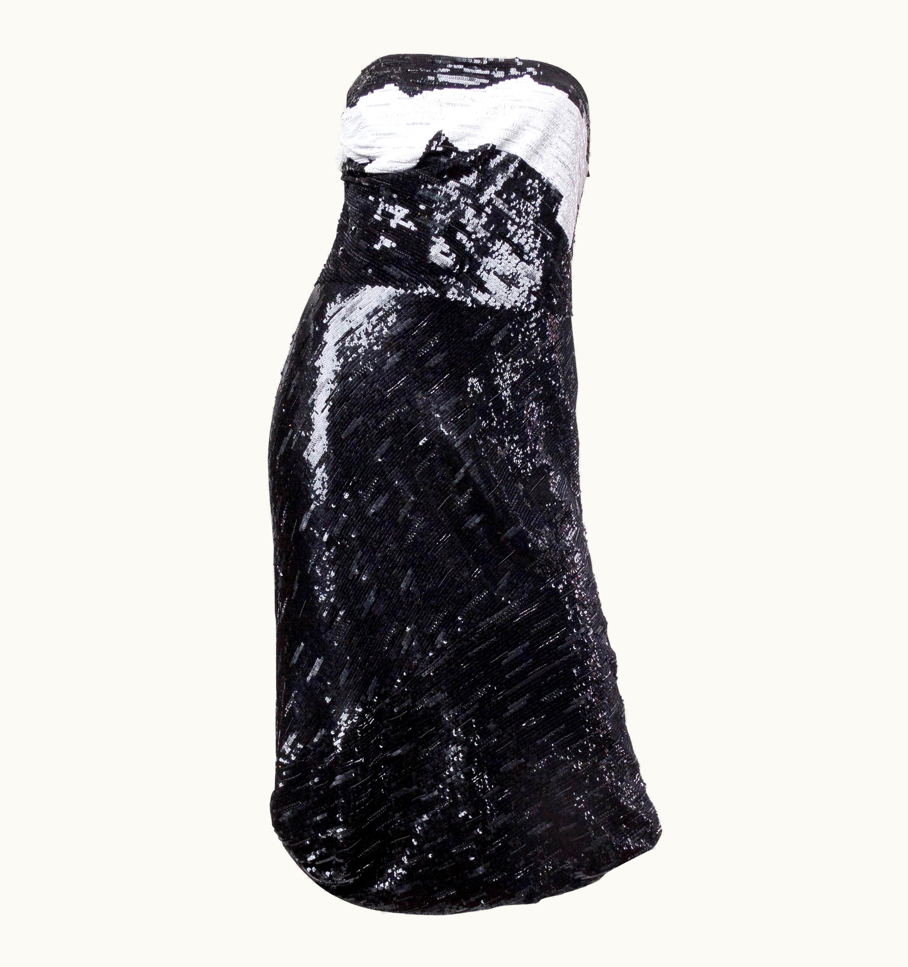 Giorgio Armani 1990s Giorgio Armani Black & White Silk Chiffon Fully Beaded Bias Strapless Coc
