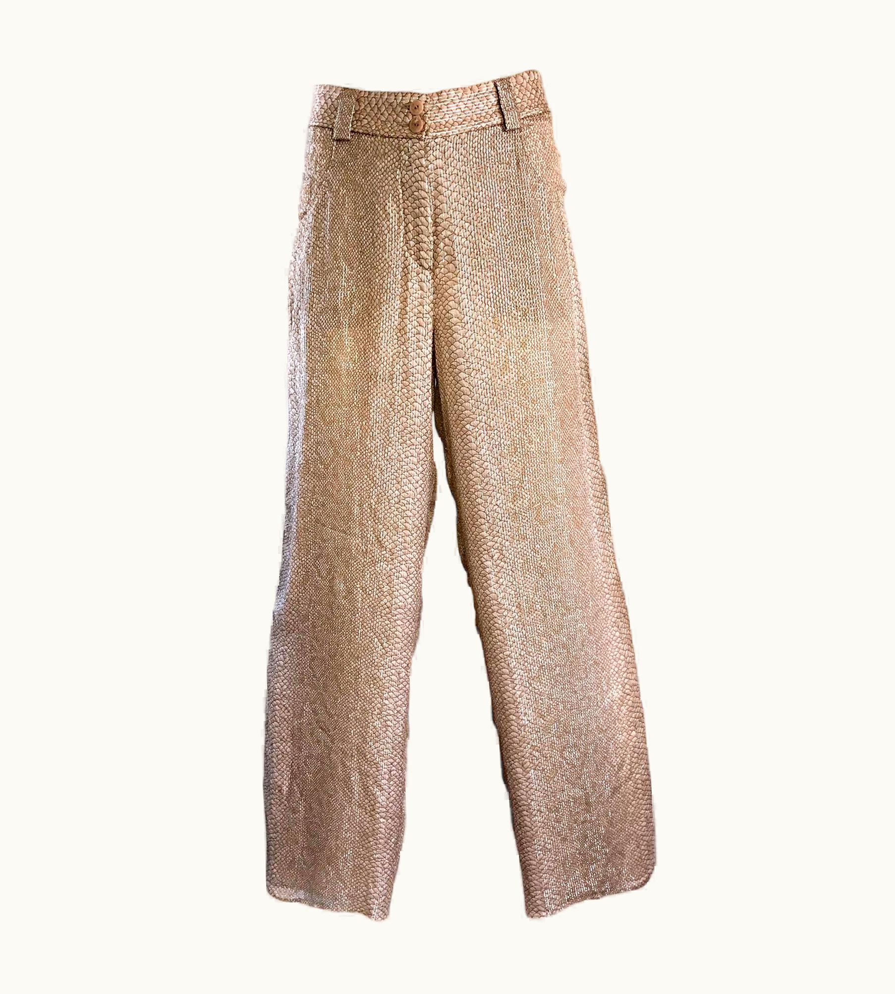 Giorgio Armani Vintage Giorgio Armani 1990s Beige Gold Silk Chiffon Snakeskin Wide Leg Pants