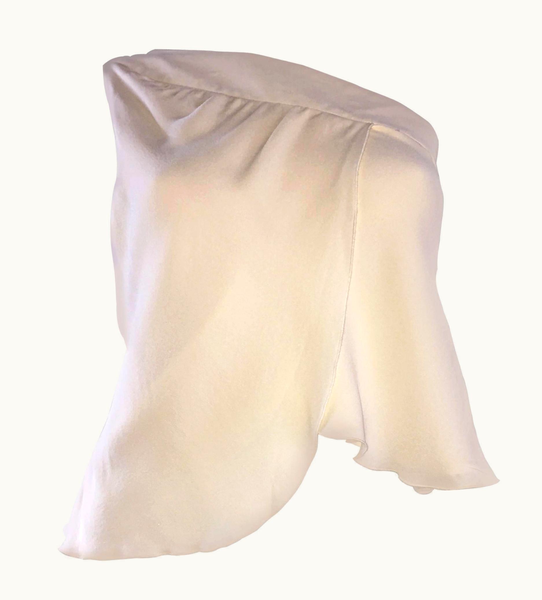 Vintage Girogio Armani 1990s Ivory One Shoulder 90s Silk Cropped Blouse S/S Top