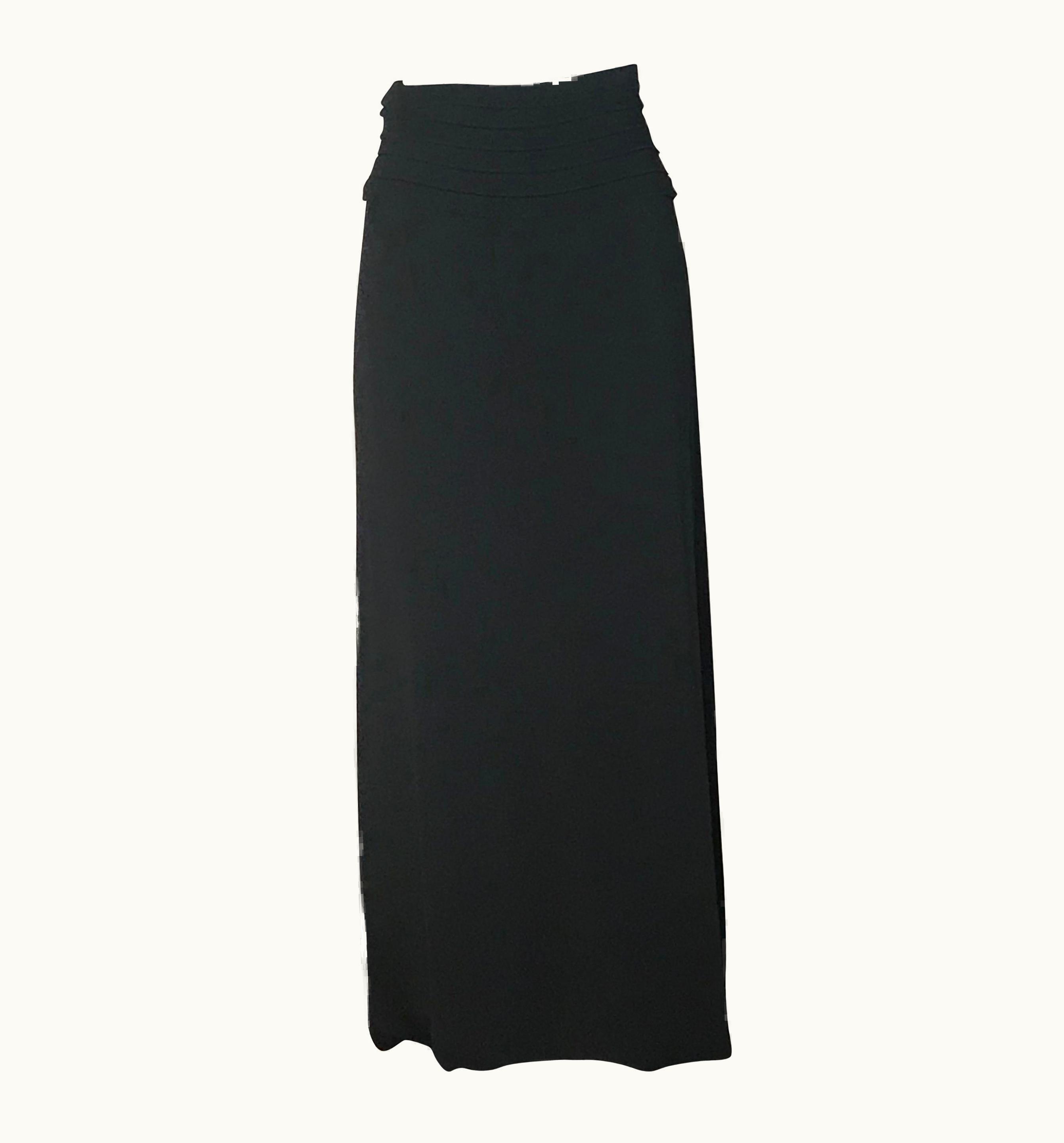 Giorgio Armani Giorgio Armani Black Midi Skirt With Horizontal Pleat Detail At Waist, 1990s