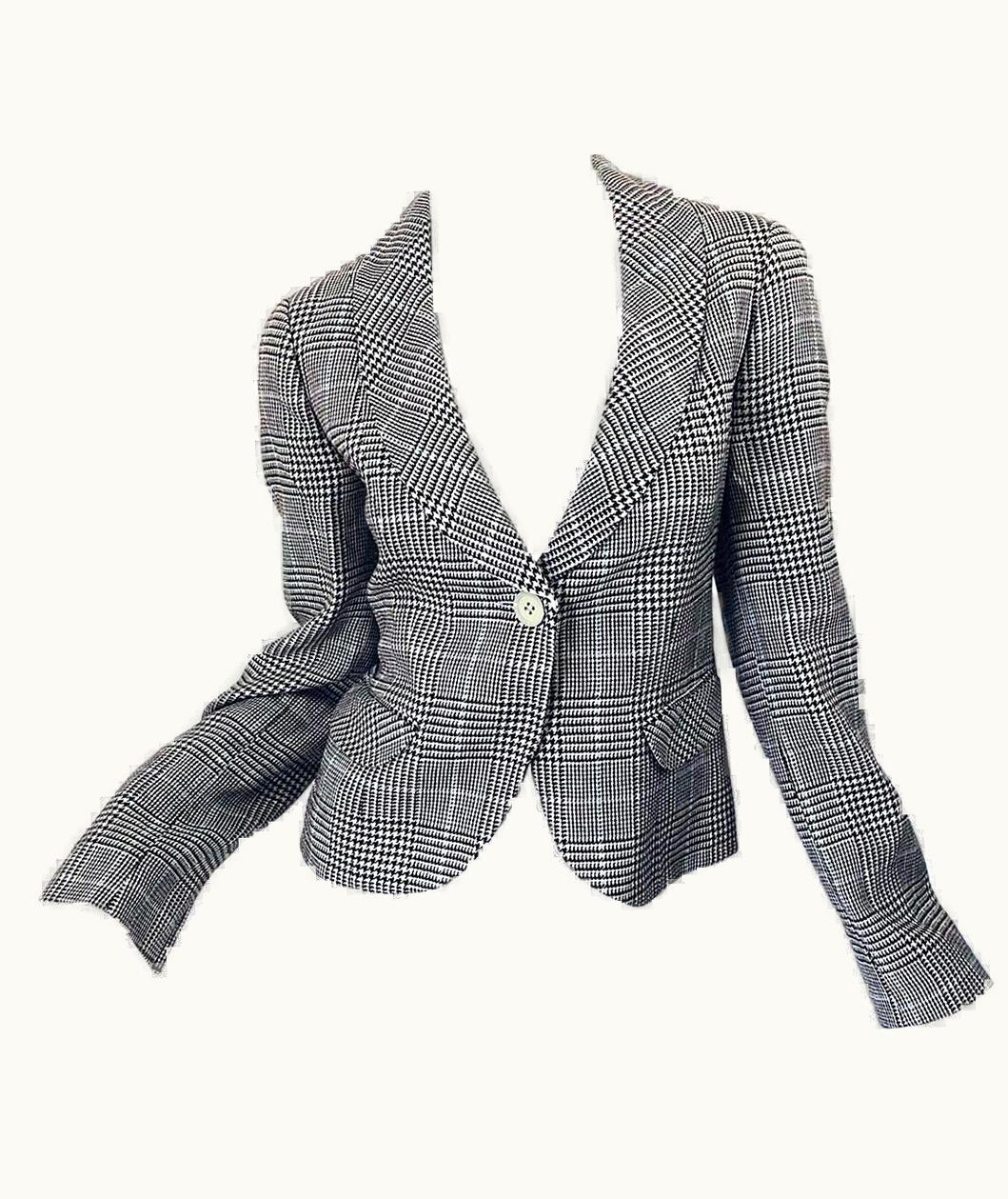 Giorgio Armani Vintage Giorgio Armani Brown Blue Ivory Houndstooth 90s Blazer Jacket