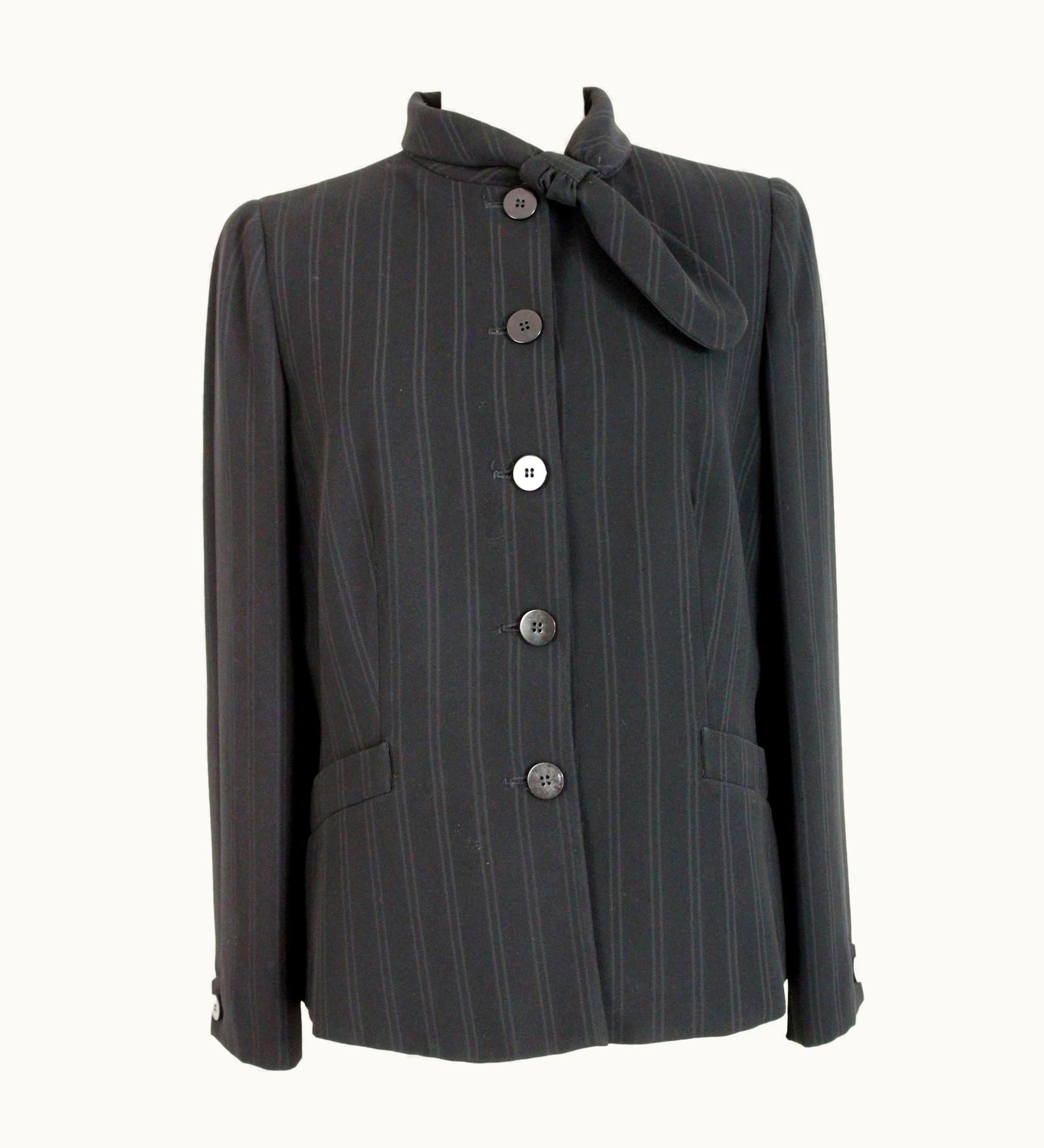 Armani Collezioni Black Bow Classic Pinstripe Evening Jacket