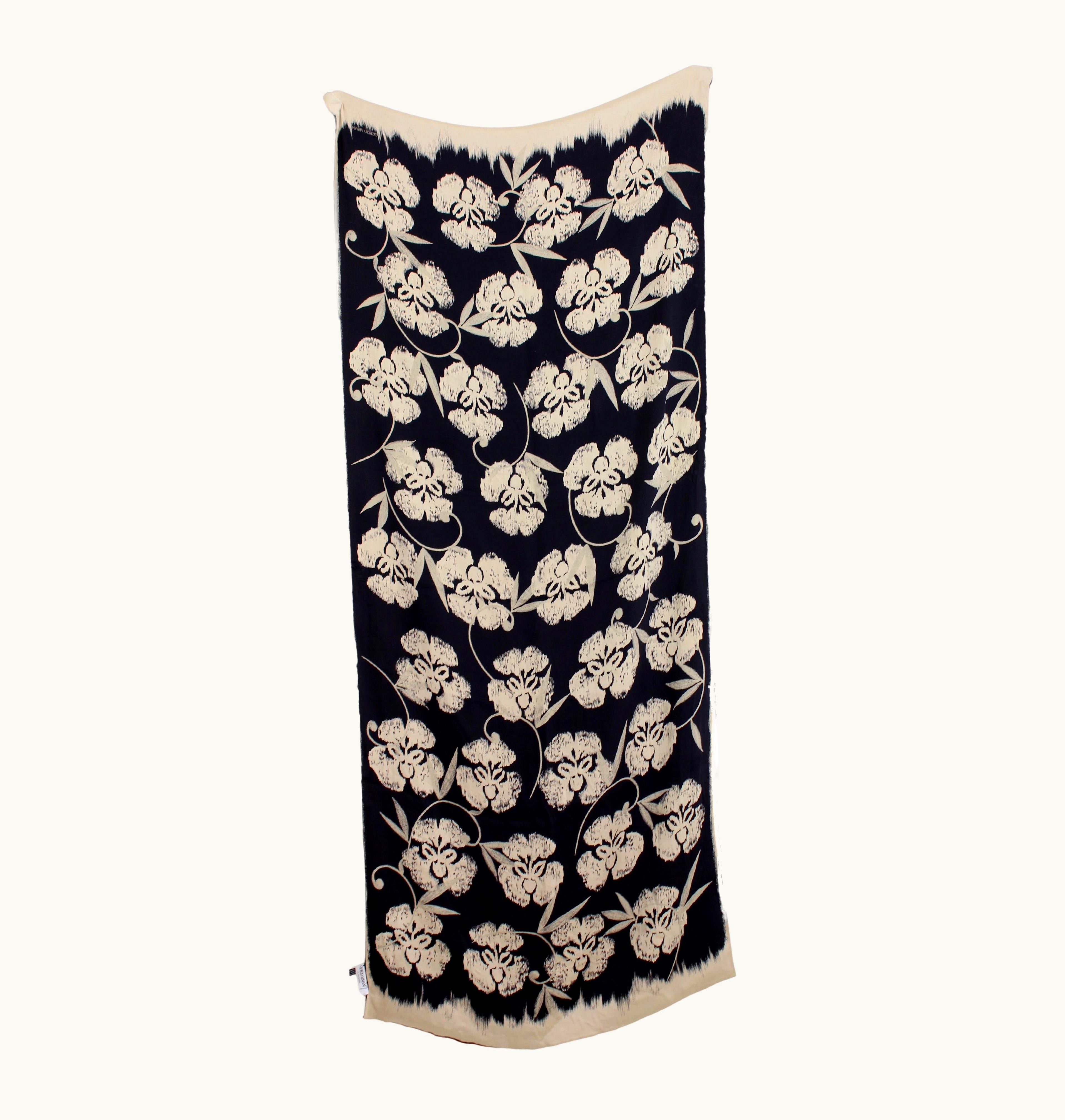 Giorgio Armani Giorgio Armani Collezioni Blue Beige Silk Floral Scarf