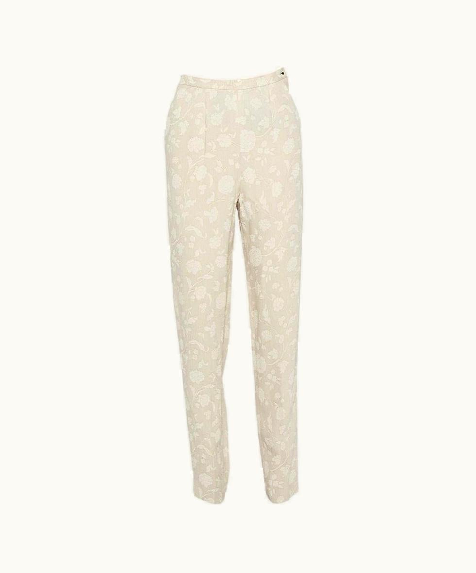 Giorgio Armani Giorgio Armani Cream Floral Jacquard Tapered Vintage Trousers