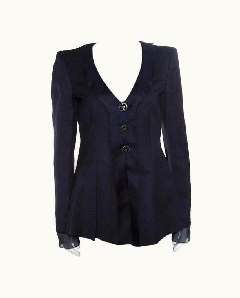 Giorgio Armani Giorgio Armani Navy Blue Jacquard Organza Trim Jacket
