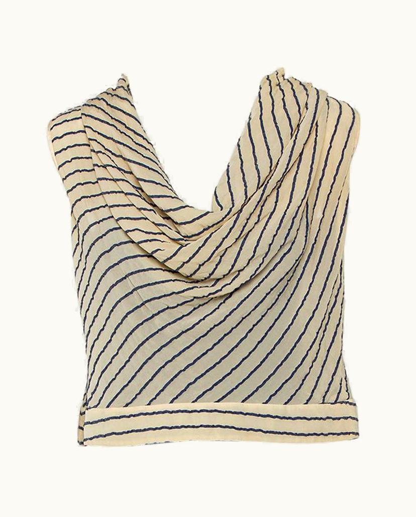 Giorgio Armani Giorgio Armani Bicolor Striped Silk Sleeveless Cowl Neck Top