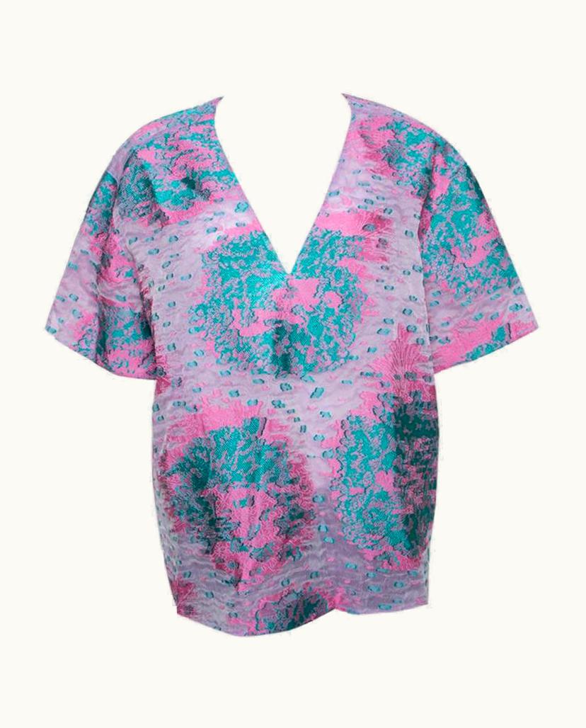 Giorgio Armani Giorgio Armani Pink Floral Jacquard Silk Blend Oversized Blouse Xl