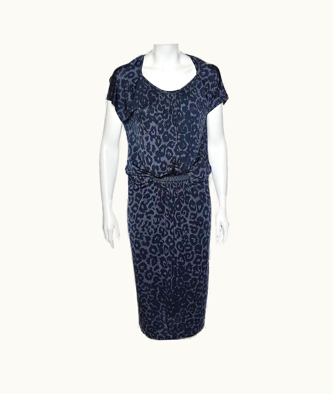 Giorgio Armani Blue Animal Printed Silk Jersey Cut-Out Back Detailed Dress