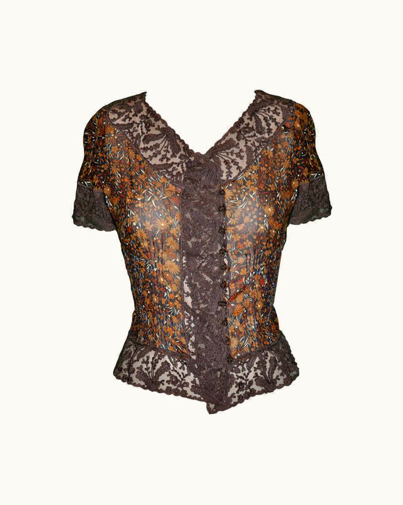 Valentino Valentino 'Boutique' Floral Chiffon & Lace Top