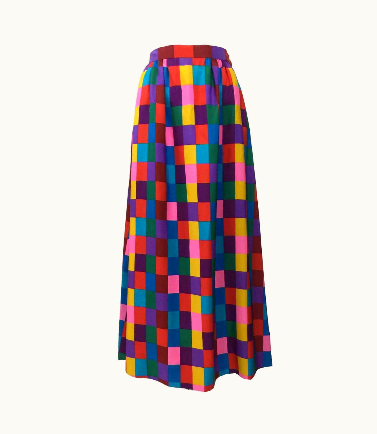Valentino 1970s Valentino Silk Multicolored ColorBlock Maxi Skirt