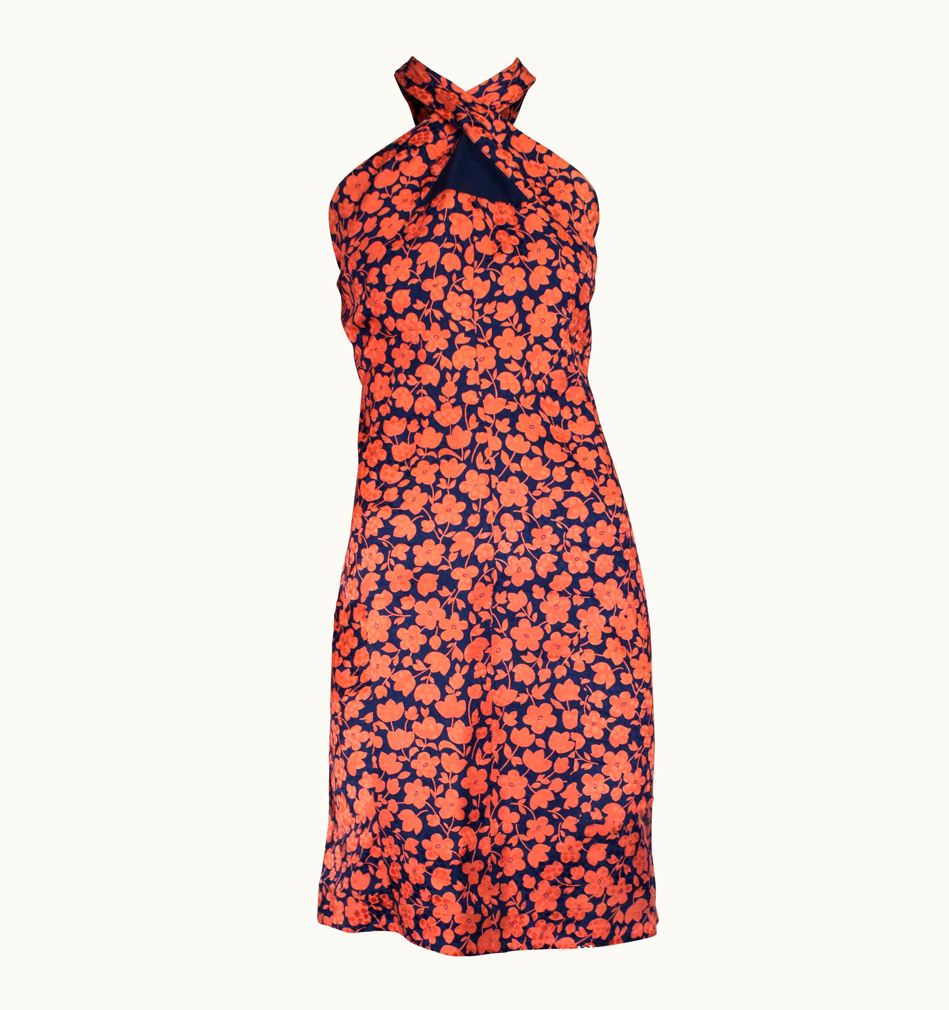 Valentino Valentino Silk Embossed Floral Halter Neck Dress. Circa 1970s