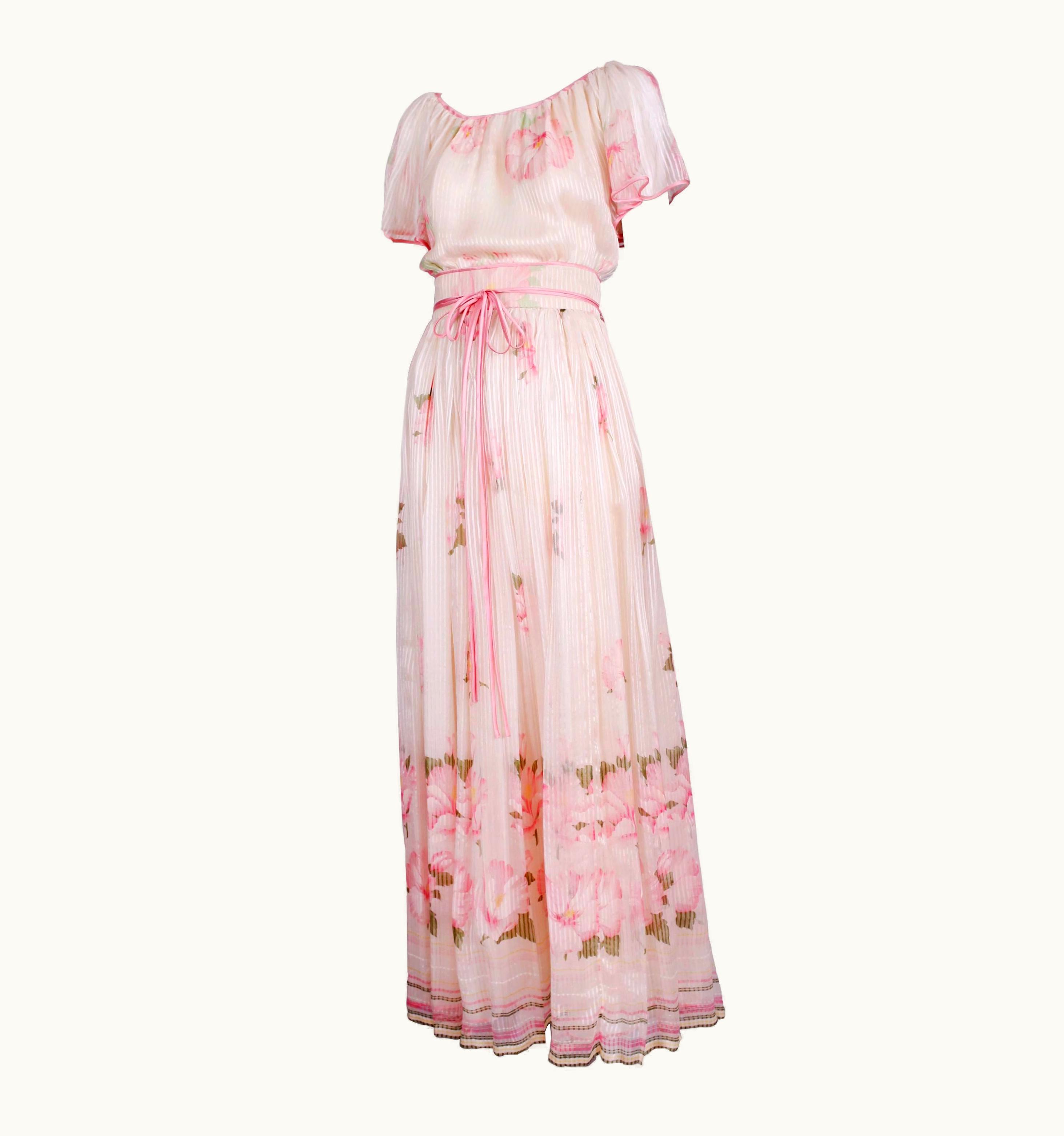 Valentino Valentino Haute Couture Floral Print Silk Chiffon Blouse & Skirt Ensemble