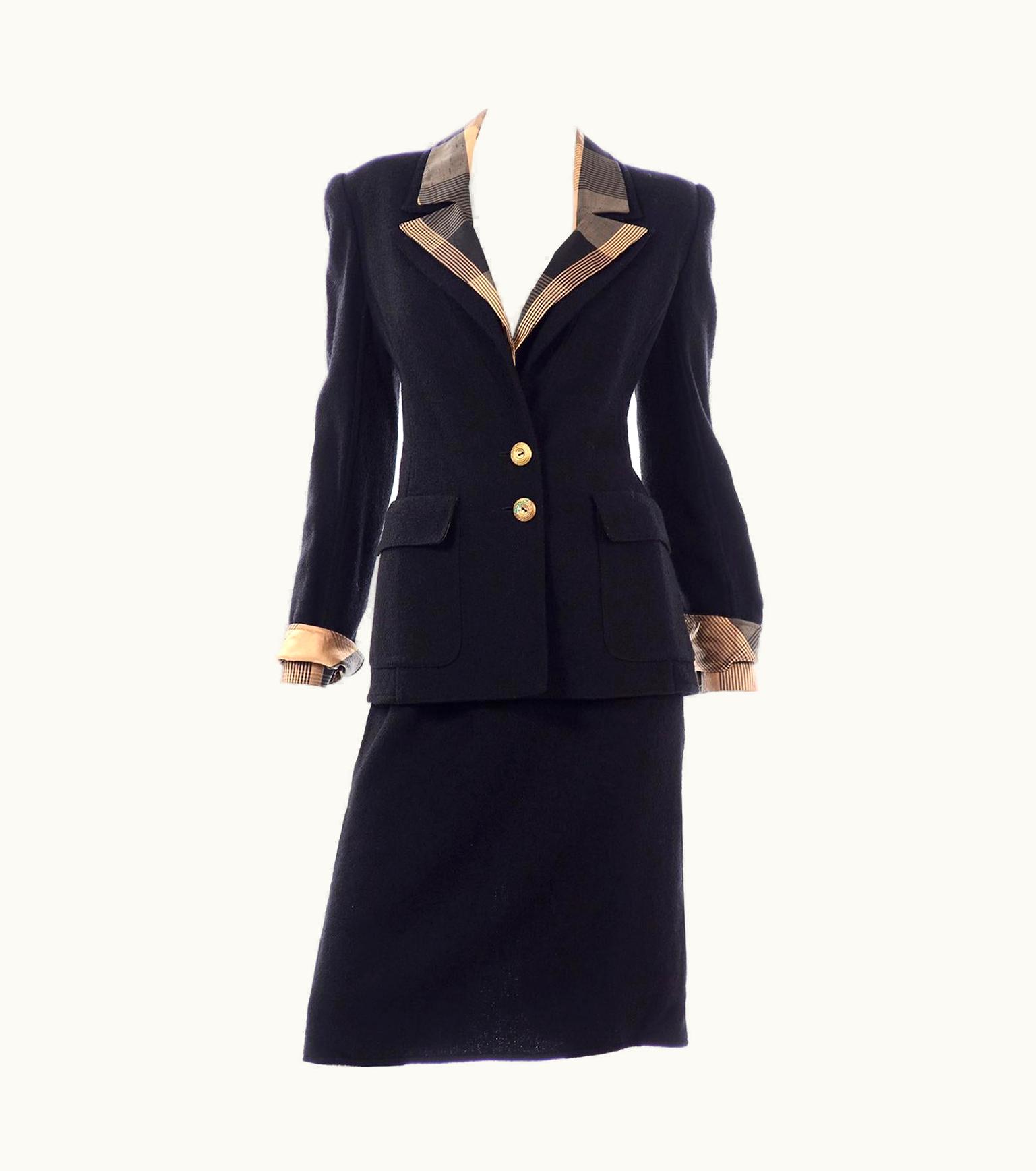 Valentino Valentino Boutique Vintage Black Boucle Skirt Suit With 2 Blazers Solid & Plaid
