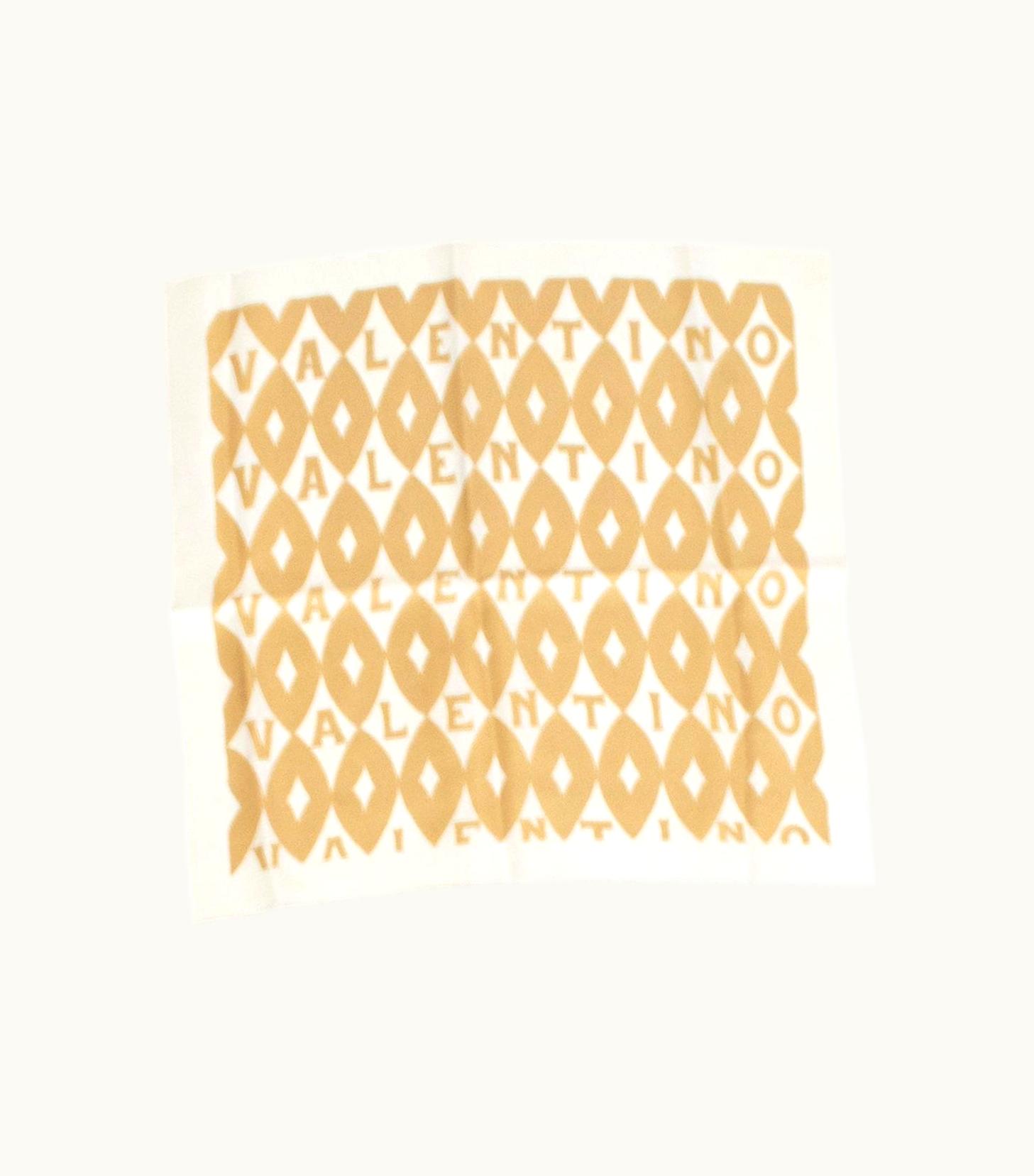 Valentino Valentino White And Camel Square Silk Twill Argyle Signature Scarf - 16", 1970s