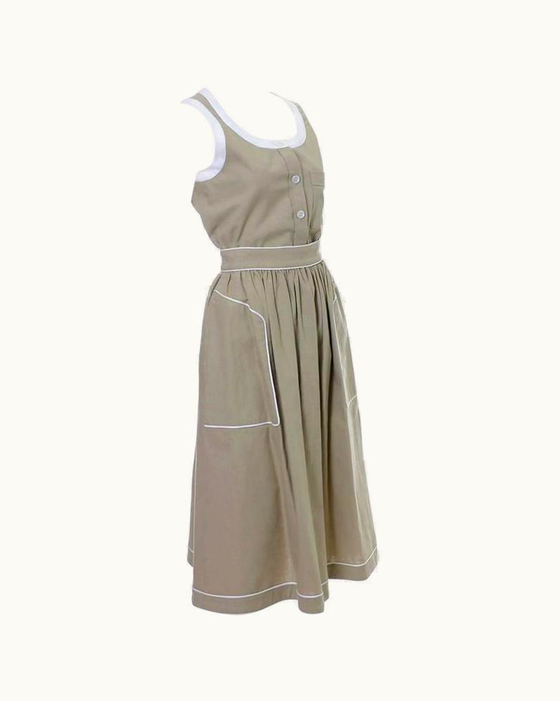 Valentino 1970s Valentino Vintage 2pc Linen Dress Skirt Top Ensemble Made In France
