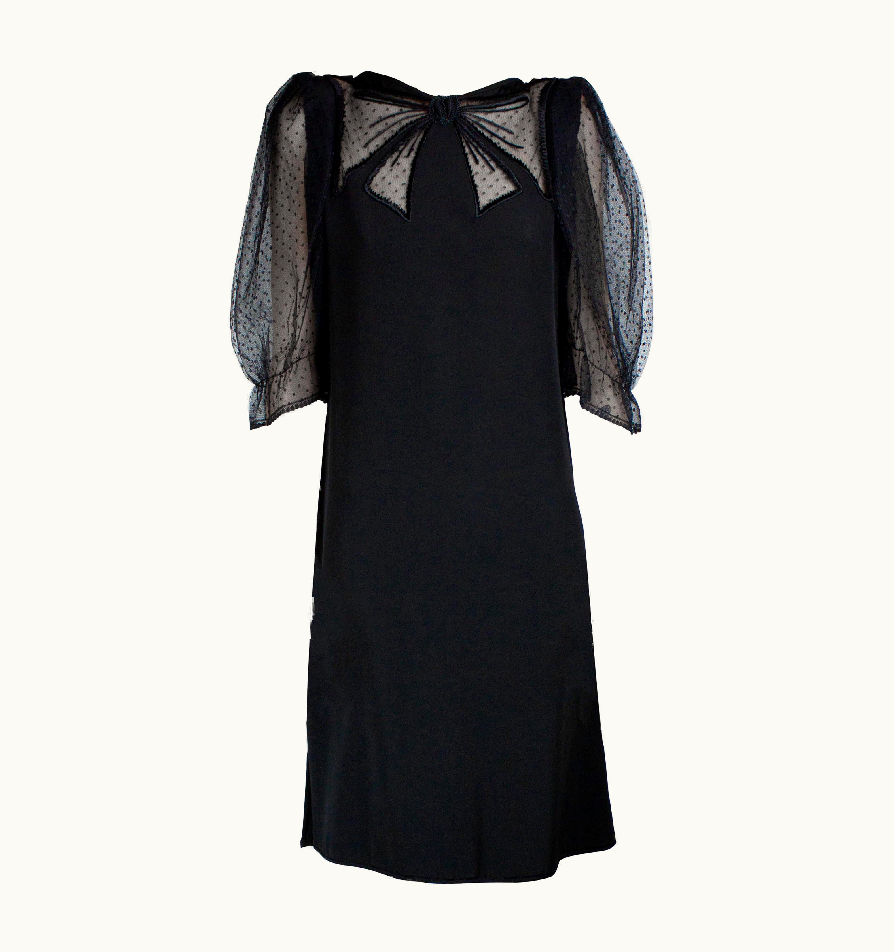 Valentino Valentino Couture Swiss Dot Tulle And Silk-wool Jersey Cocktail Dress. C. 1970s