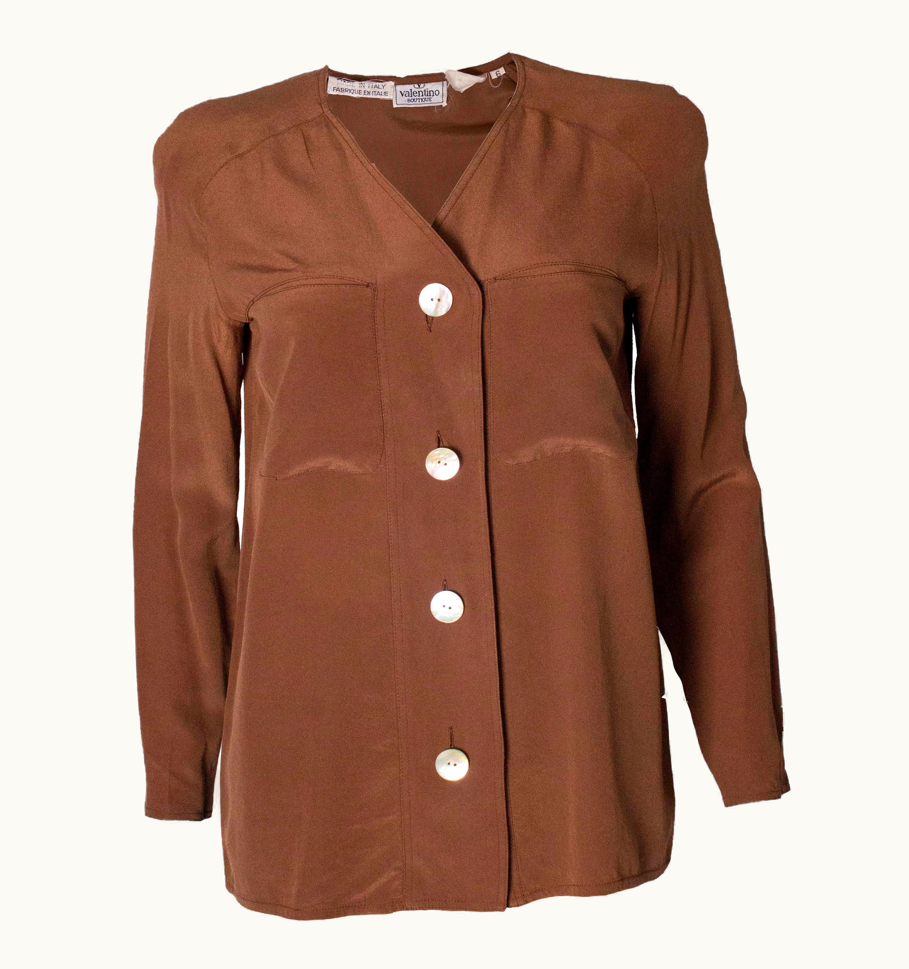 Valentino Vintage Valentino Brown Silk Blouse