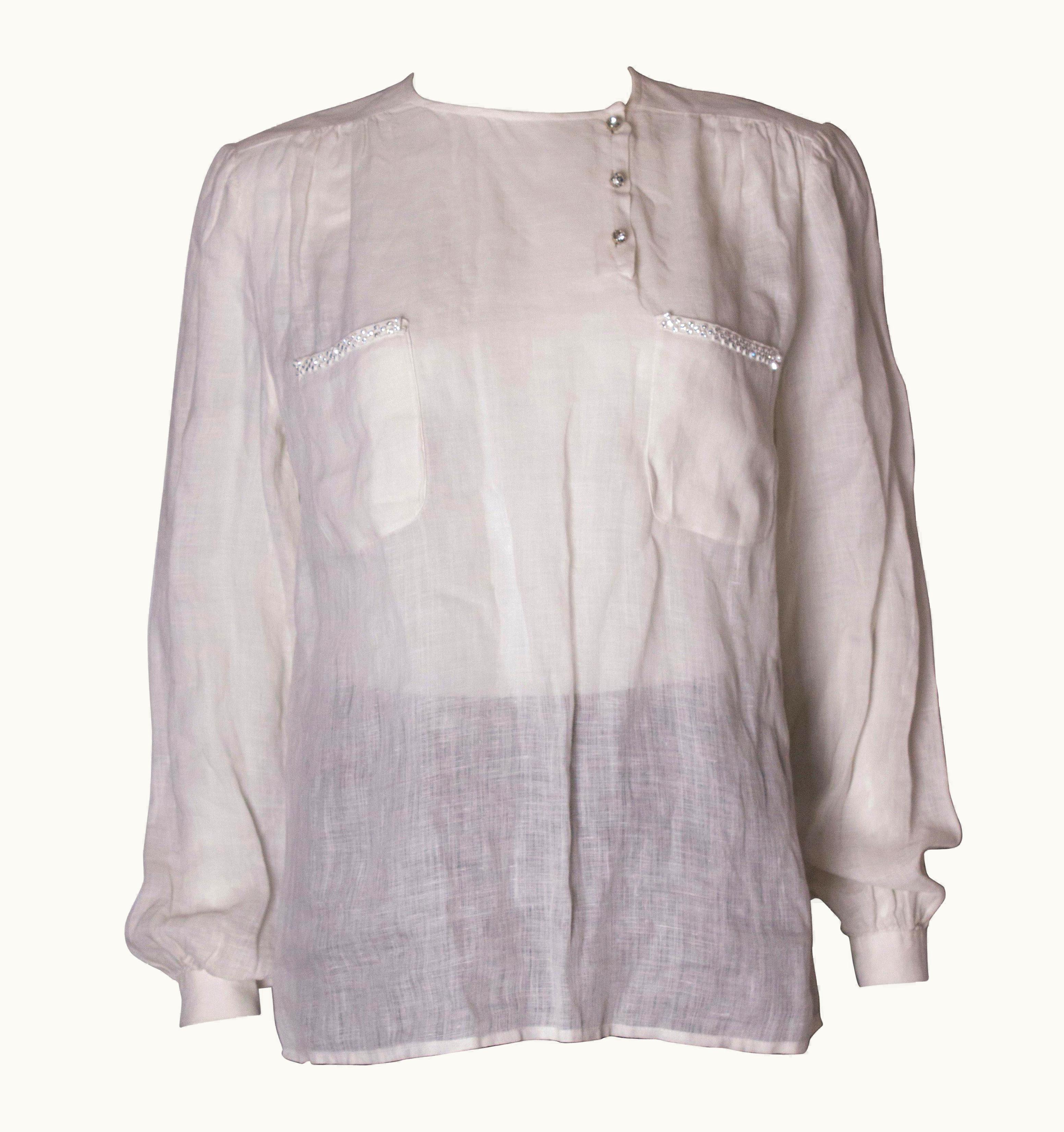 Valentino Vintage Valentino White Linen Blouse