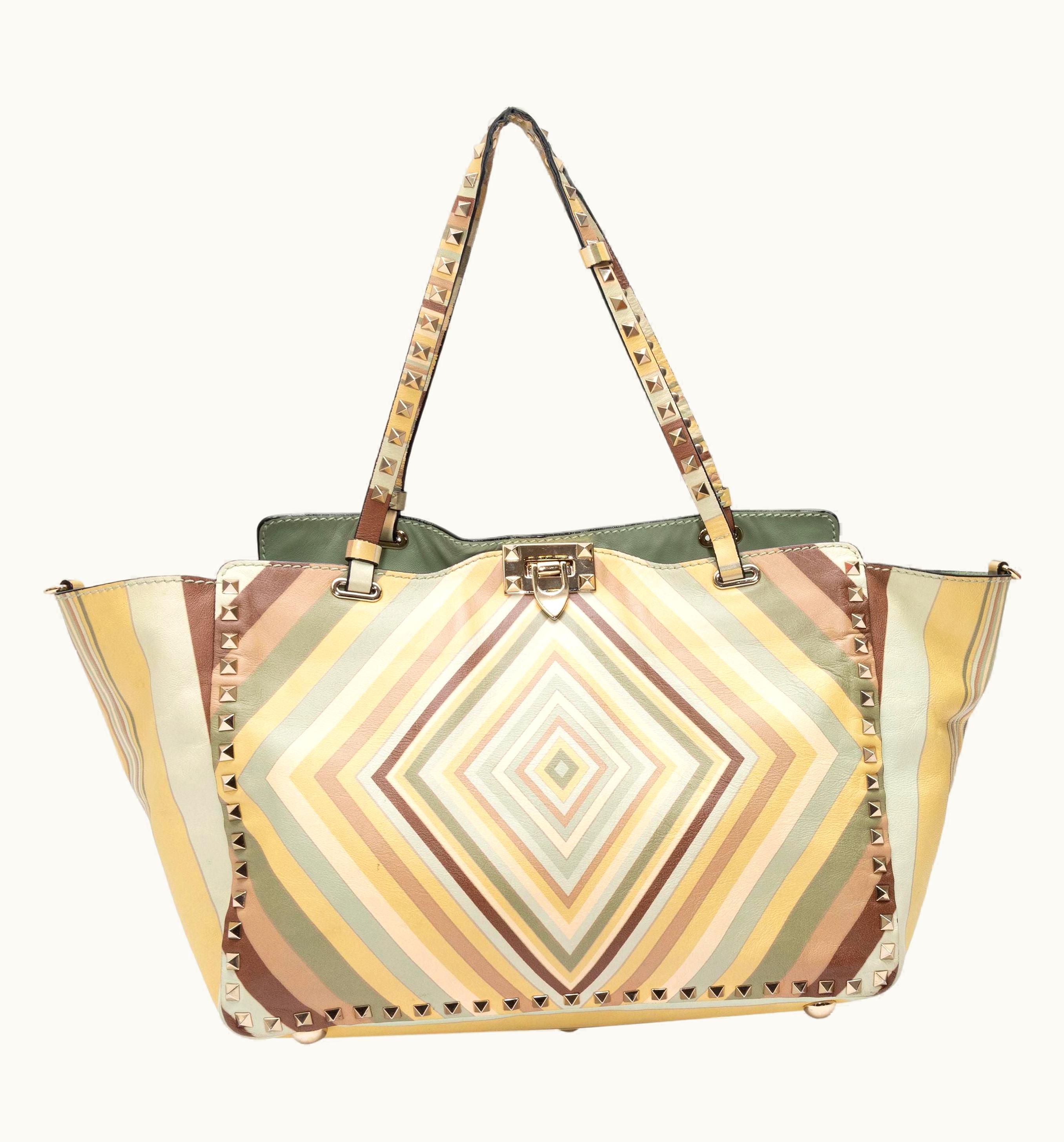 Valentino Valentino Multicolor Geometric Printed Rockstud Tote