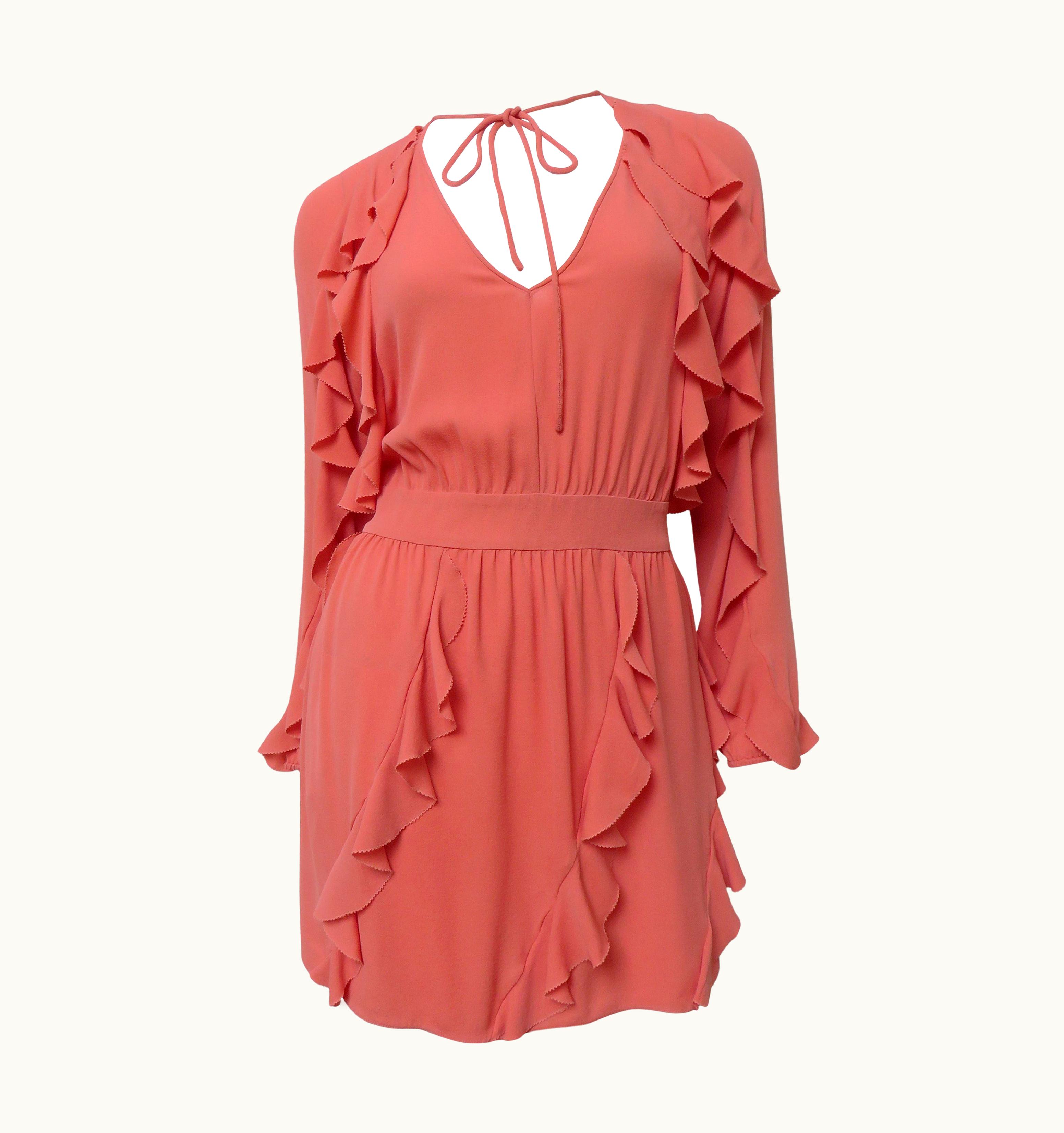 Valentino Valentino Coral Silk Ruffle Trim Dress