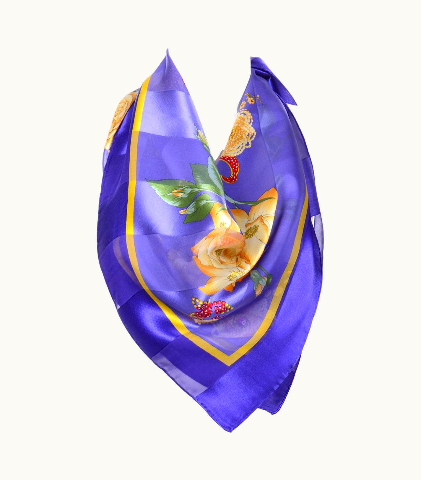 Valentino Vintage Valentino Purple Floral Silk Chiffon Scarf