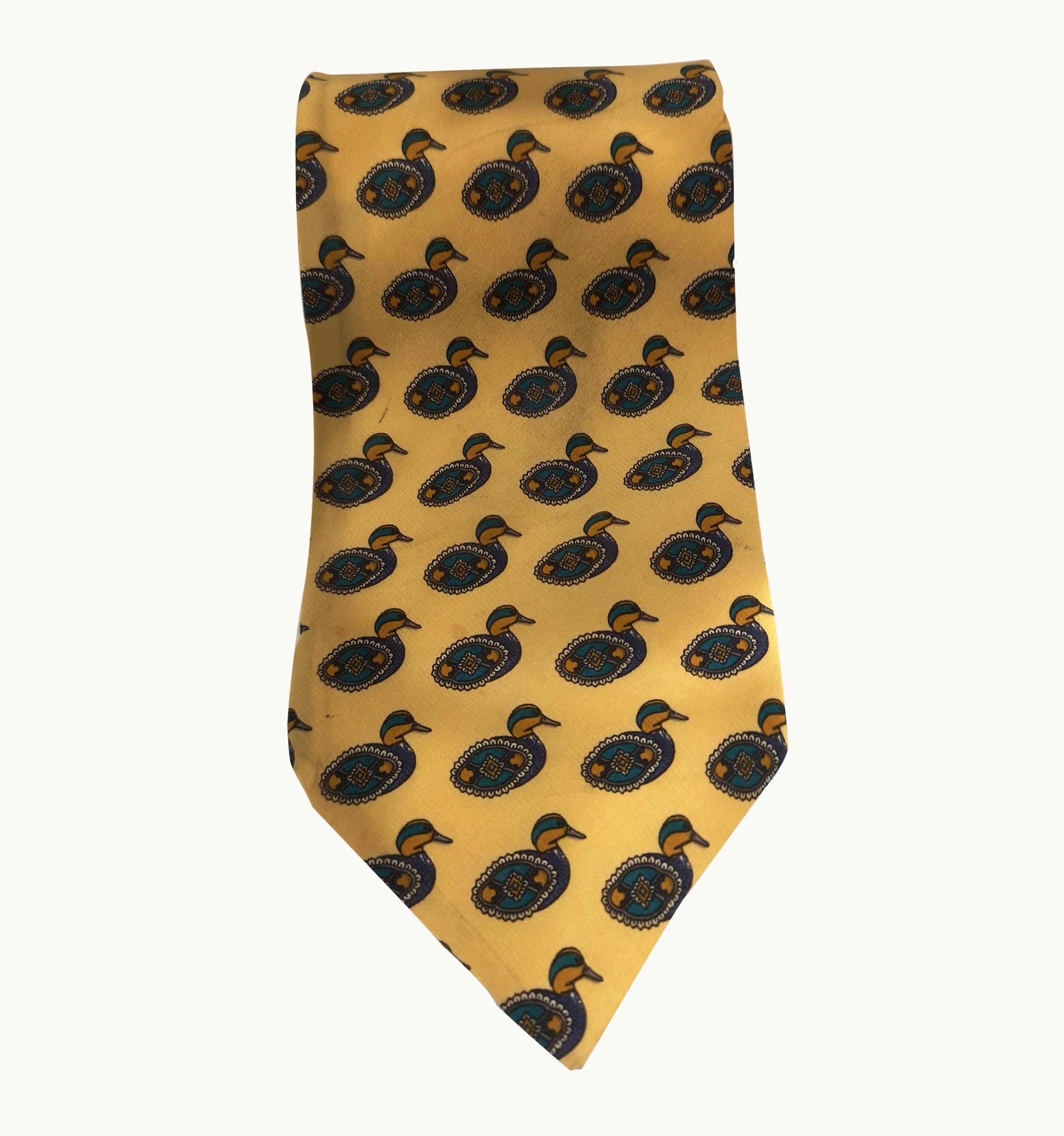 Valentino Valentino Vintage Light Yellow Ducks Silk Tie